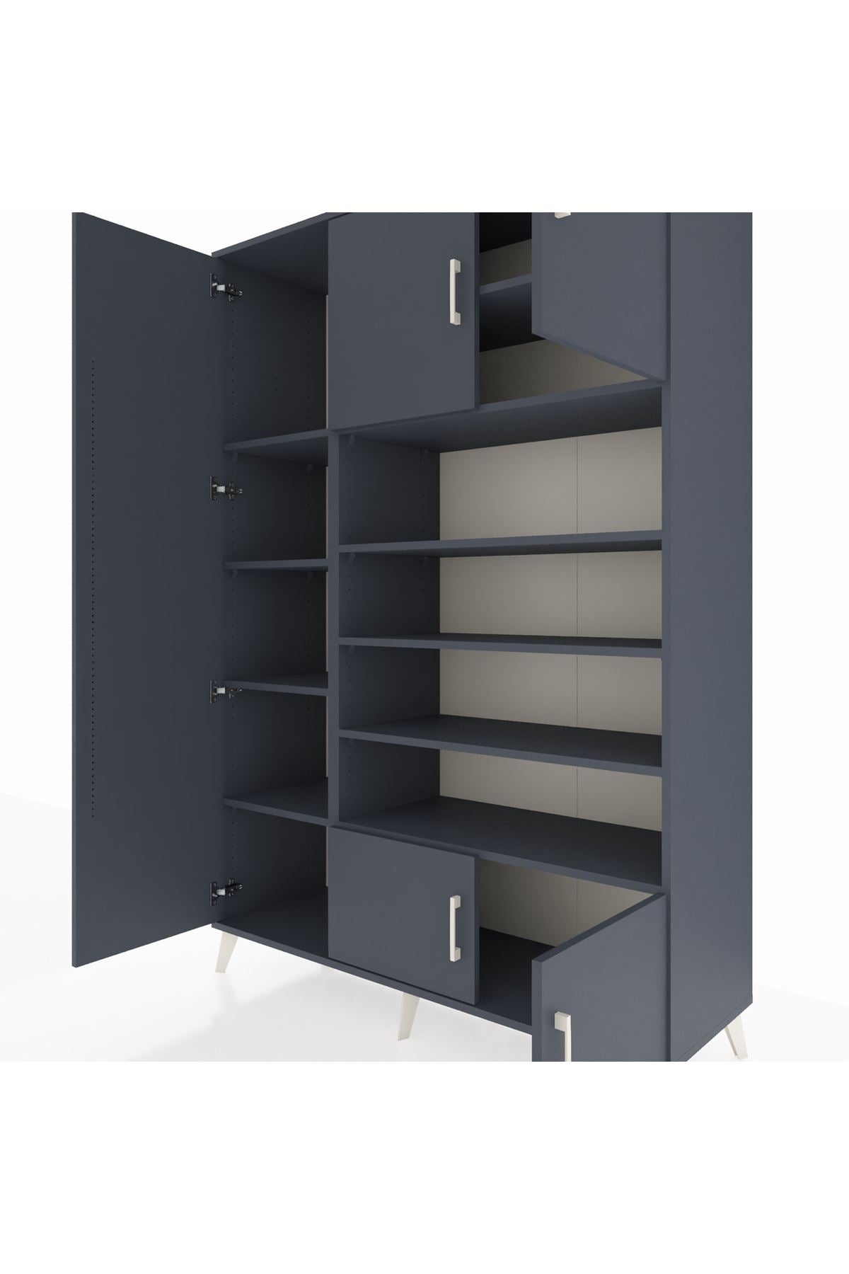 Hyperion Dolap 10 Raflı 5 Kapaklı 132x44x195 Antrasit-Antrasit/Antrasit