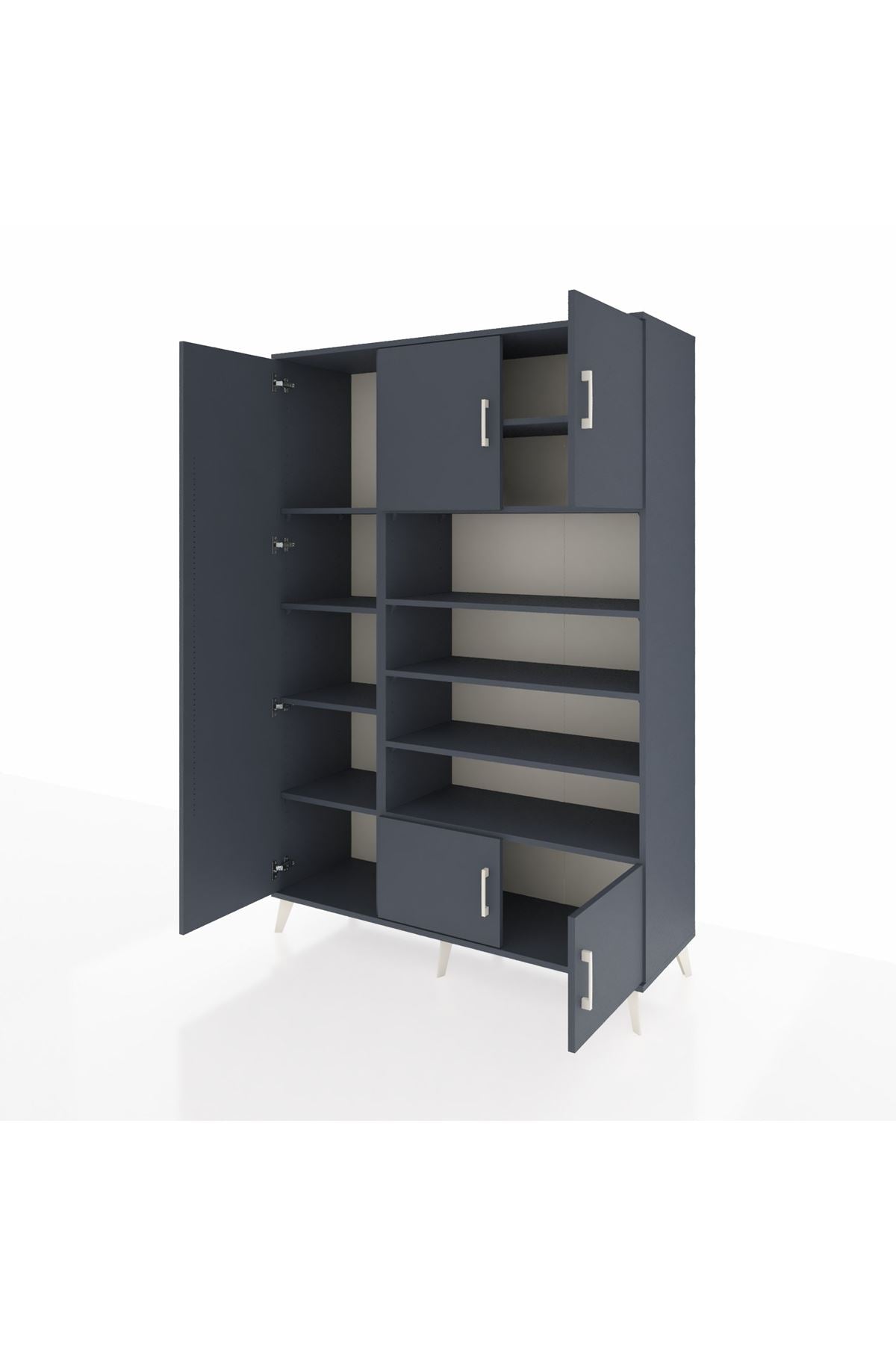 Hyperion Dolap 10 Raflı 5 Kapaklı 132x44x195 Antrasit-Antrasit/Antrasit