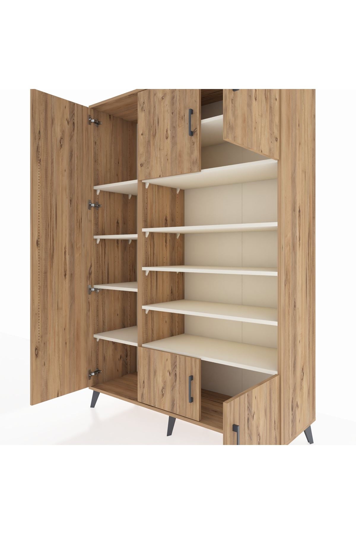 Hyperion Dolap 10 Raflı 5 Kapaklı 132x44x195 Çam-Çam/Aytaşı