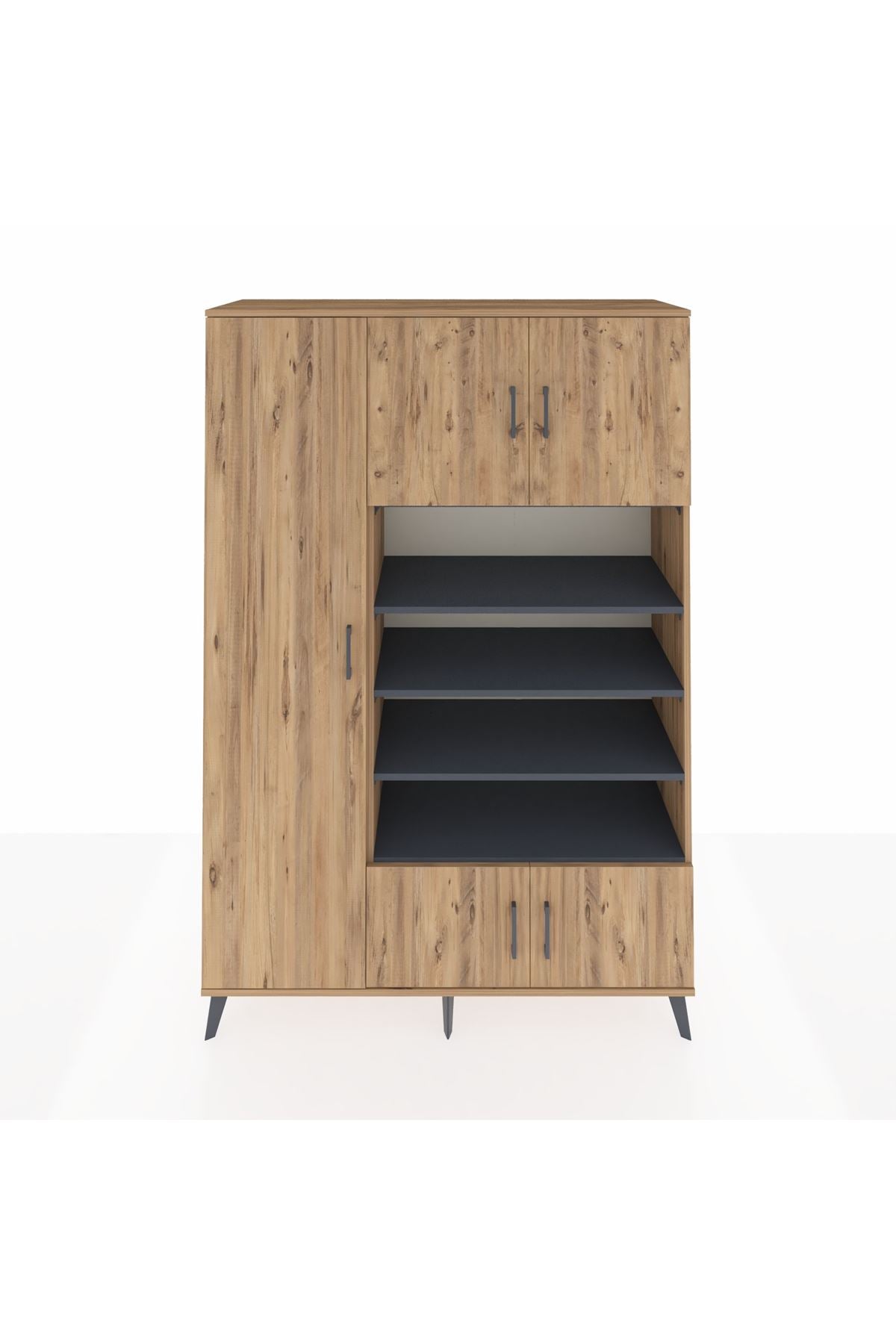 Hyperion Dolap 10 Raflı 5 Kapaklı 132x44x195 Çam-Çam/Antrasit