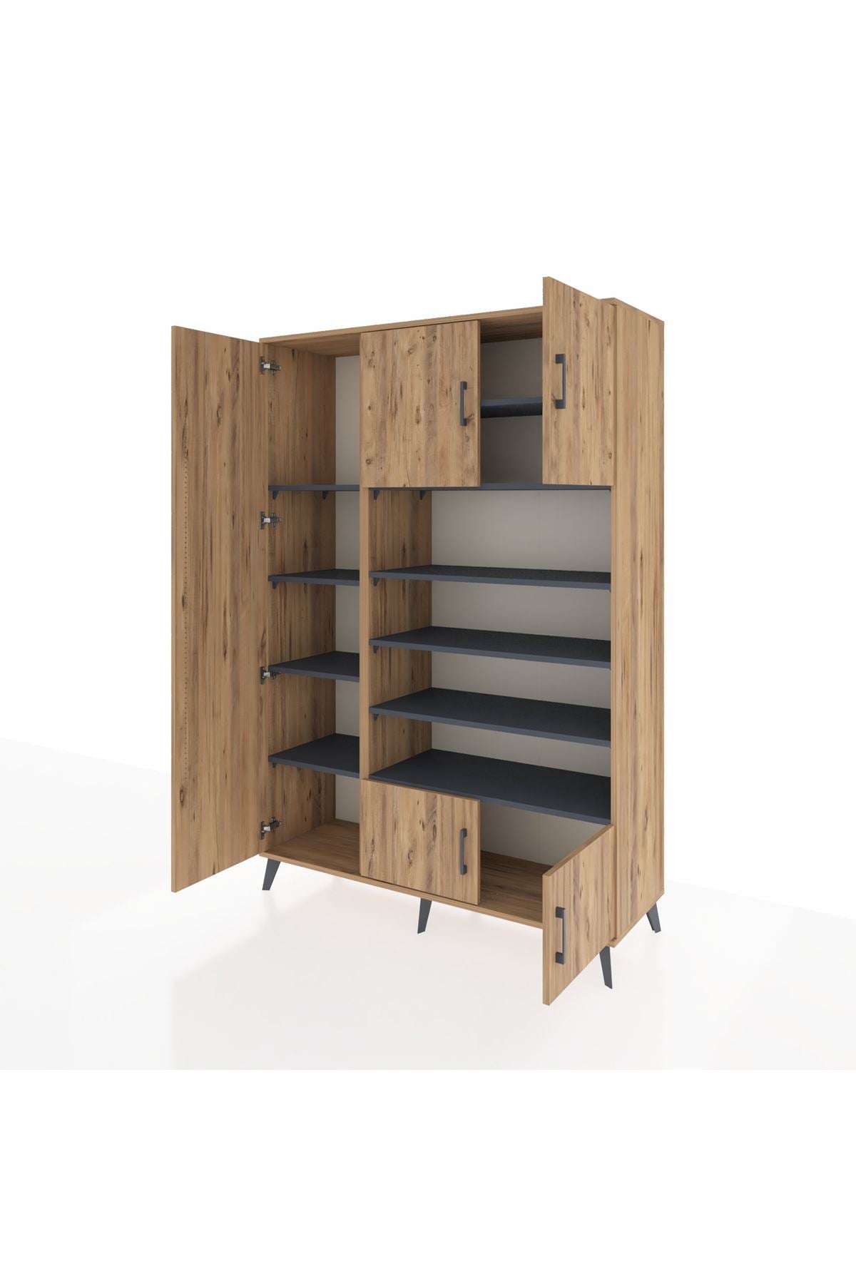 Hyperion Dolap 10 Raflı 5 Kapaklı 132x44x195 Çam-Çam/Antrasit