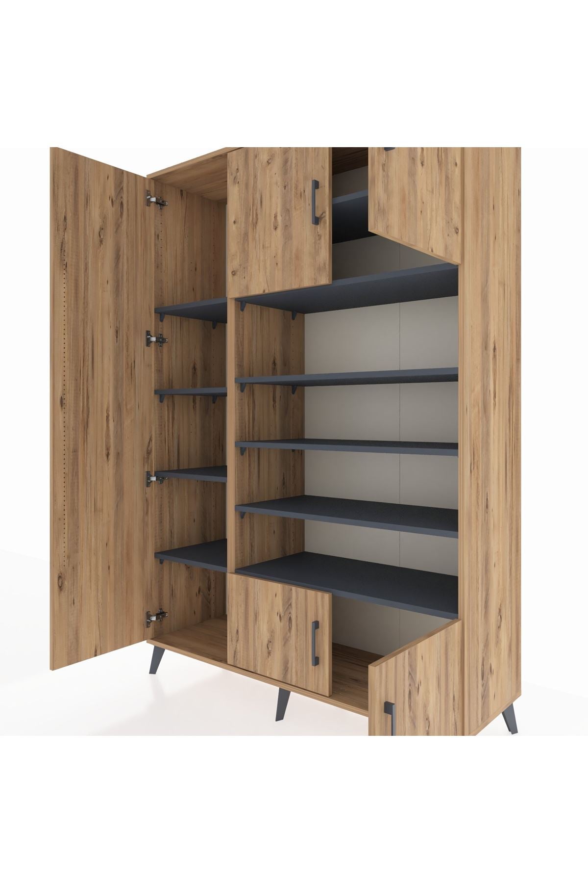 Hyperion Dolap 10 Raflı 5 Kapaklı 132x44x195 Çam-Çam/Antrasit