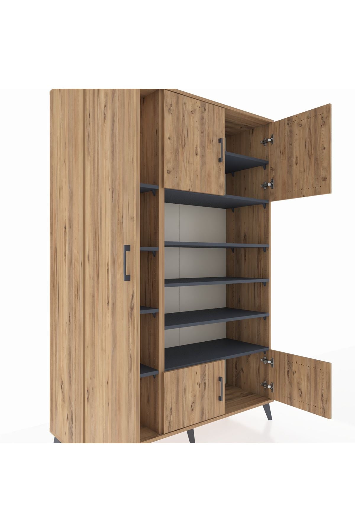 Hyperion Dolap 10 Raflı 5 Kapaklı 132x44x195 Çam-Çam/Antrasit