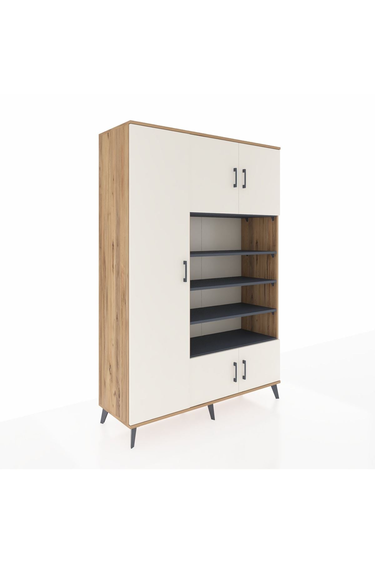 Hyperion Dolap 10 Raflı 5 Kapaklı 132x44x195 Çam-Aytaşı/Antrasit