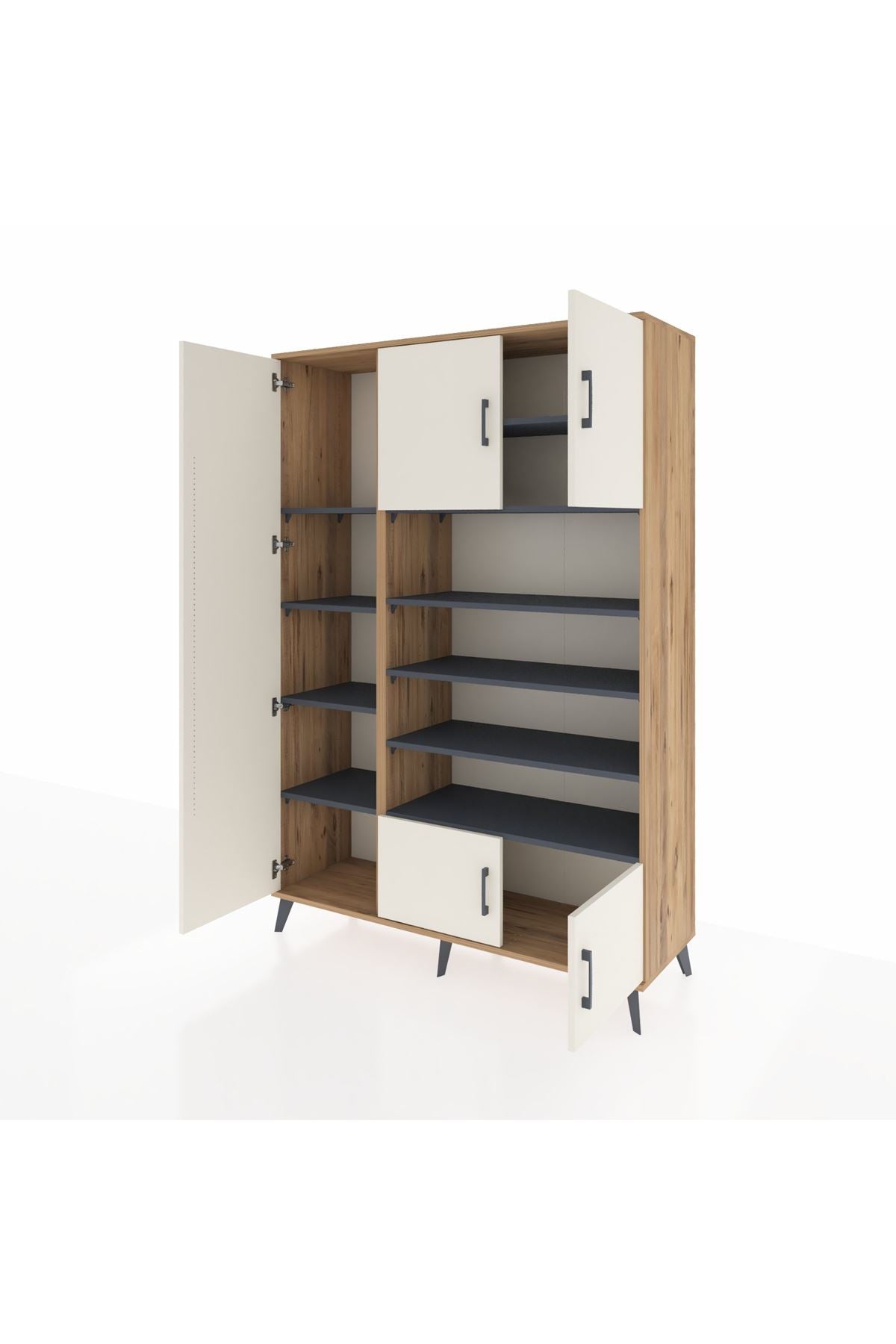 Hyperion Dolap 10 Raflı 5 Kapaklı 132x44x195 Çam-Aytaşı/Antrasit