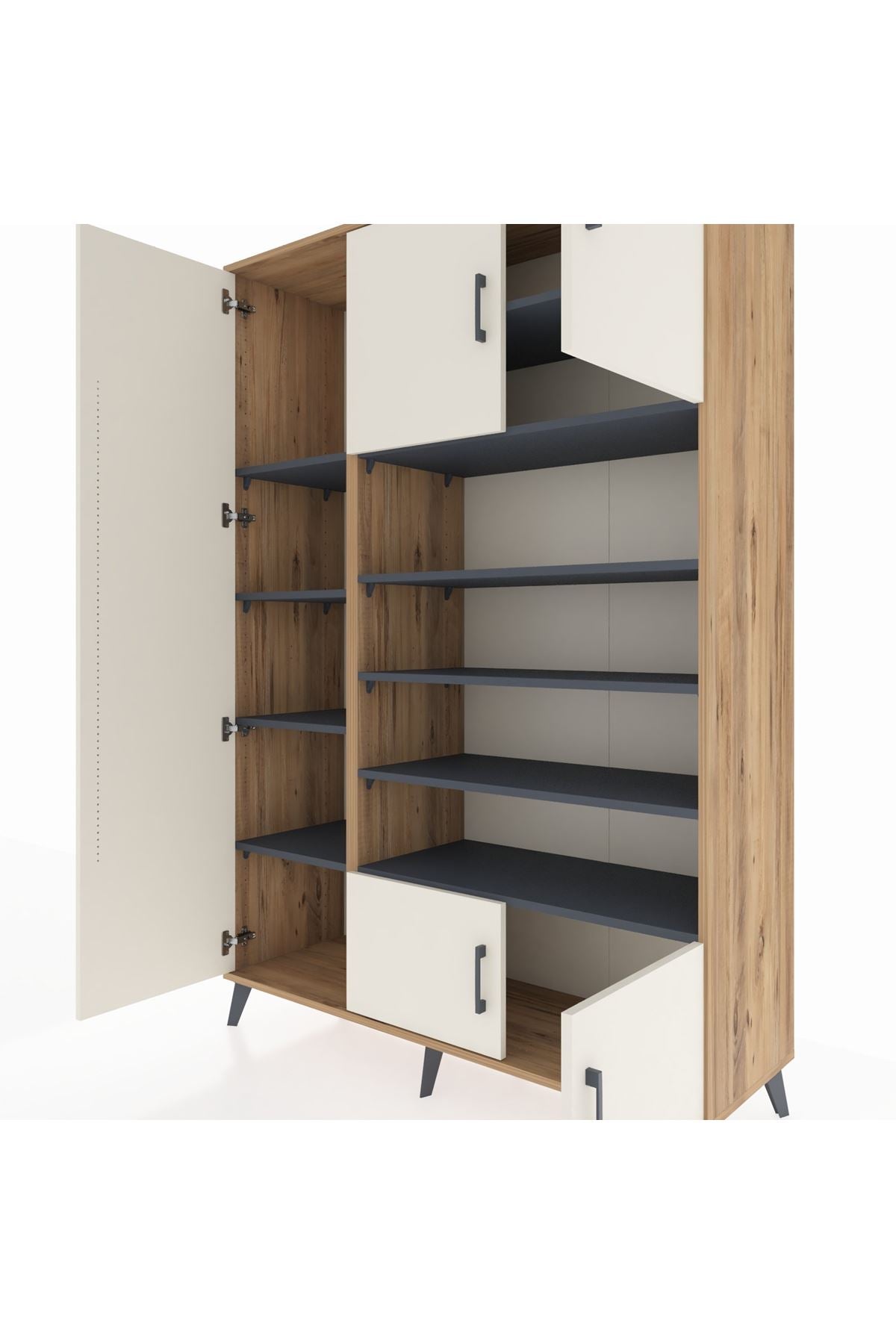 Hyperion Dolap 10 Raflı 5 Kapaklı 132x44x195 Çam-Aytaşı/Antrasit