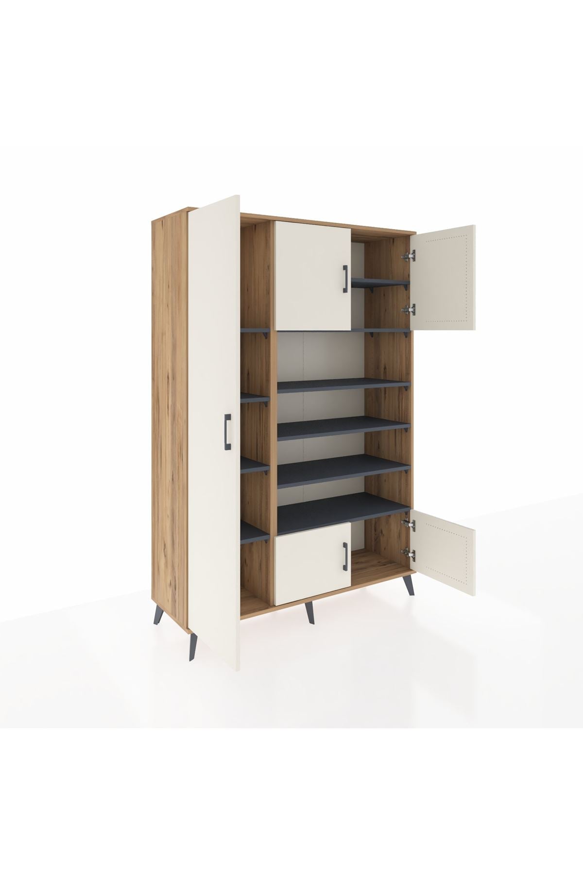 Hyperion Dolap 10 Raflı 5 Kapaklı 132x44x195 Çam-Aytaşı/Antrasit