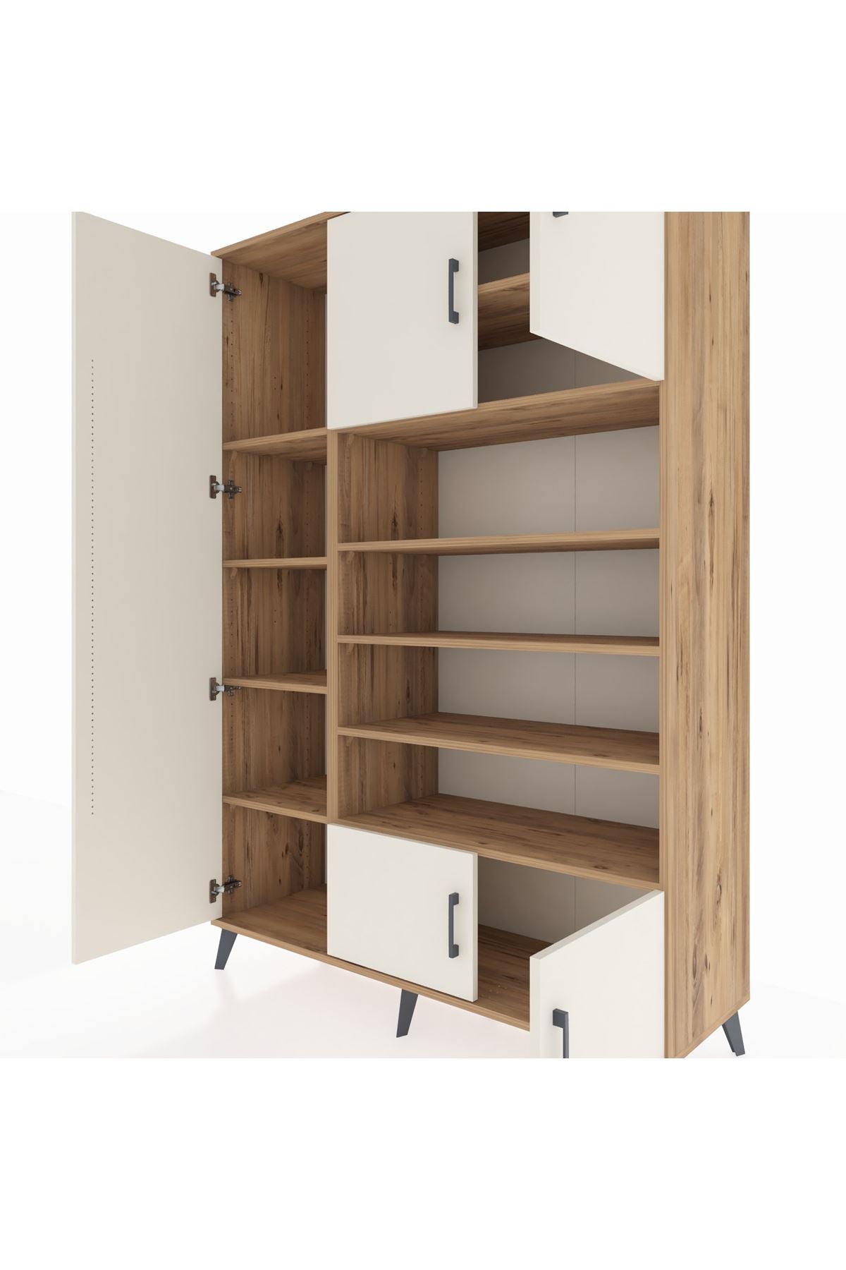 Hyperion Dolap 10 Raflı 5 Kapaklı 132x44x195 Çam-Aytaşı/Çam