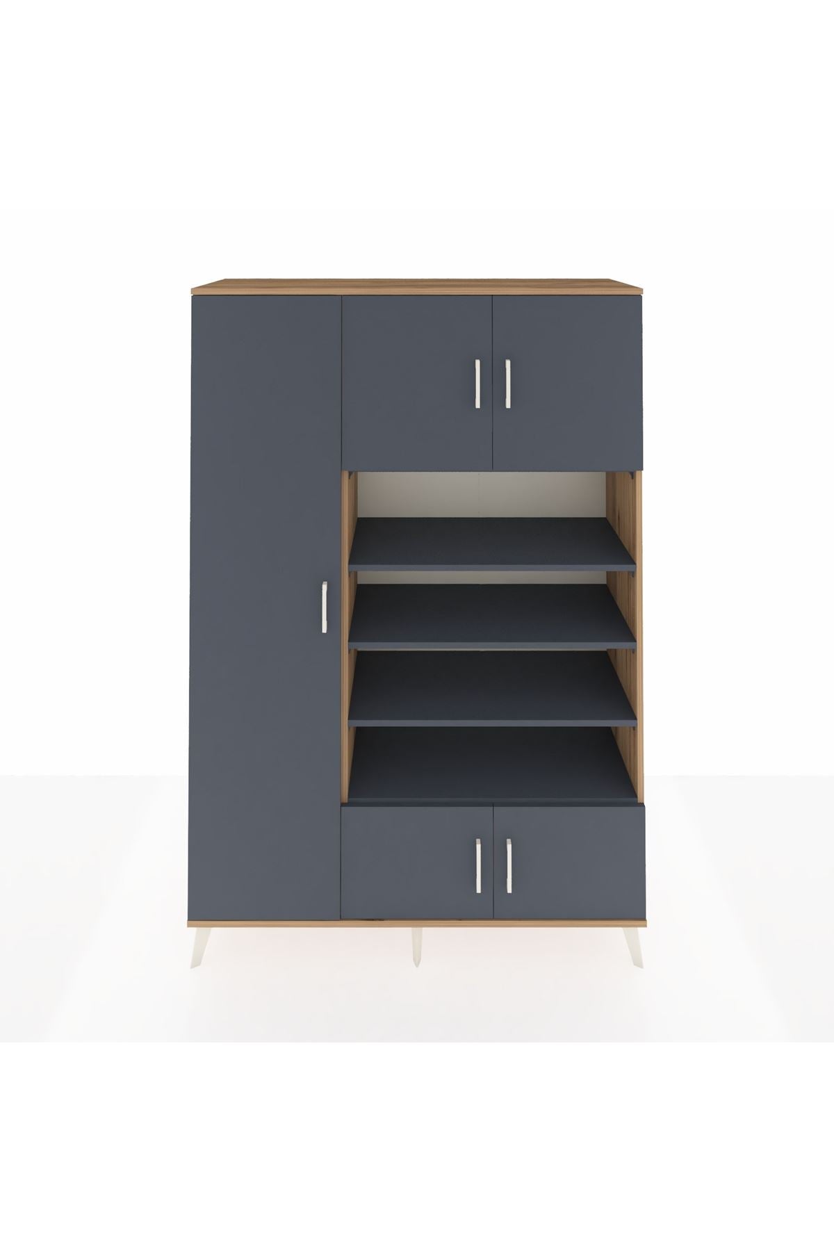 Hyperion Dolap 10 Raflı 5 Kapaklı 132x44x195 Çam-Antrasit/Antrasit