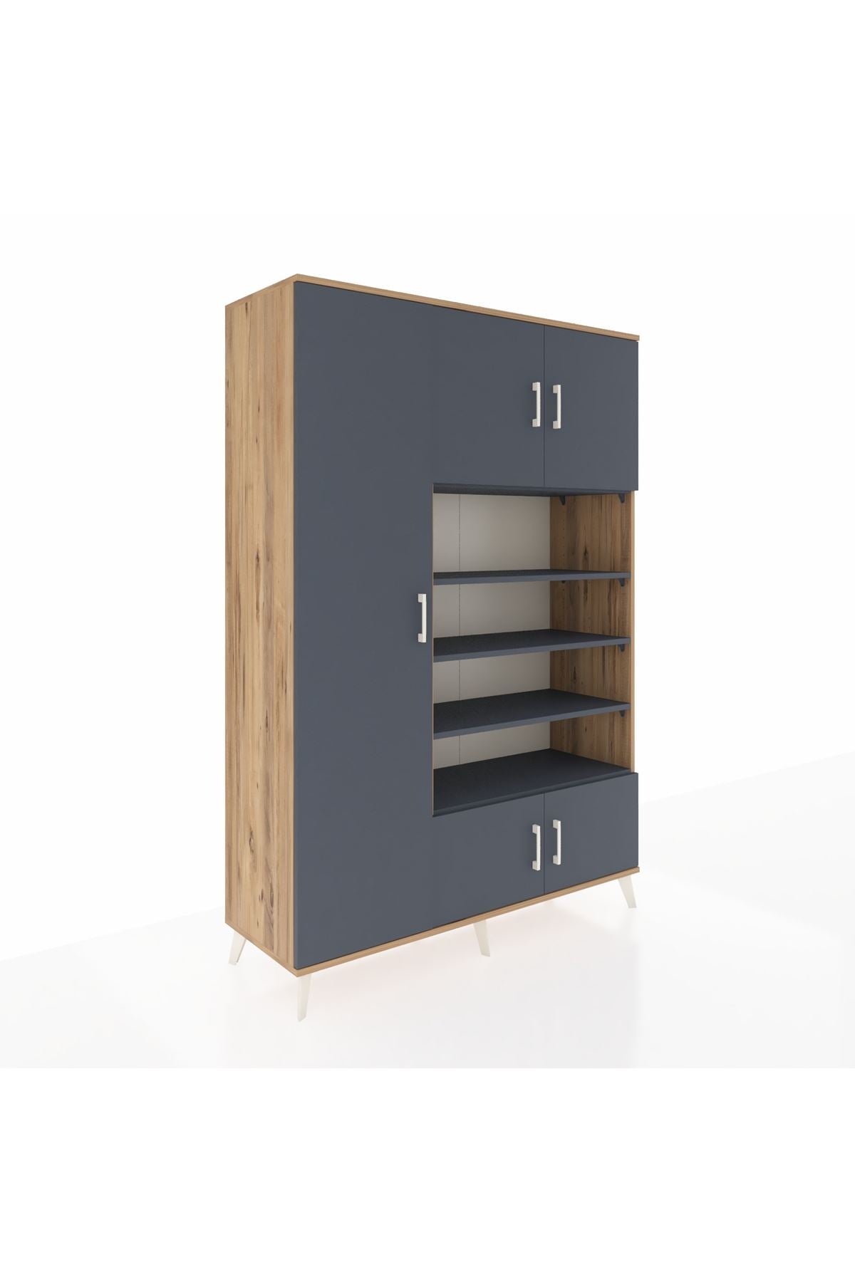 Hyperion Dolap 10 Raflı 5 Kapaklı 132x44x195 Çam-Antrasit/Antrasit