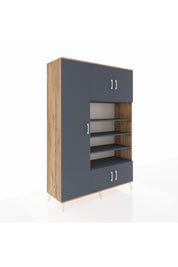 Hyperion Dolap 10 Raflı 5 Kapaklı 132x44x195 Çam-Antrasit/Antrasit