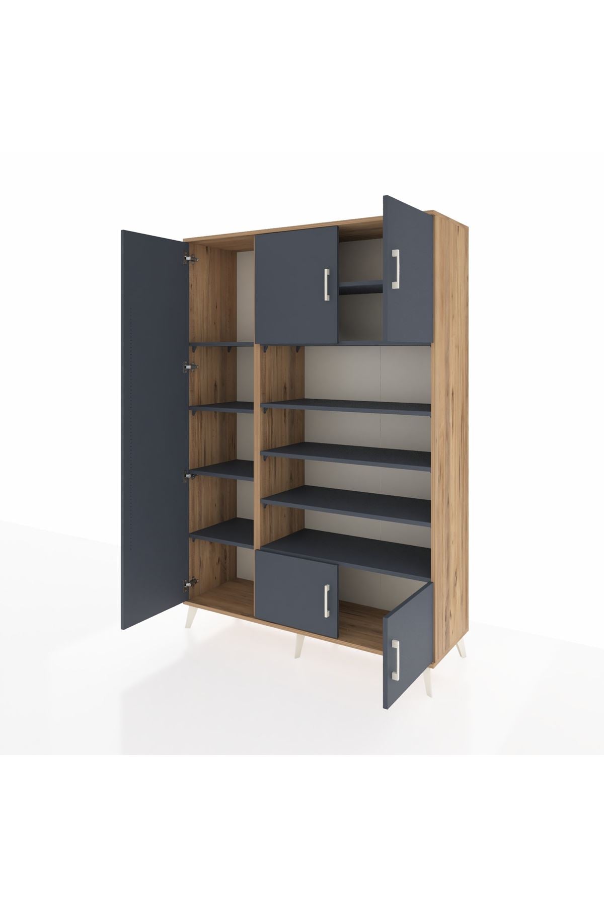 Hyperion Dolap 10 Raflı 5 Kapaklı 132x44x195 Çam-Antrasit/Antrasit