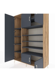 Hyperion Dolap 10 Raflı 5 Kapaklı 132x44x195 Çam-Antrasit/Antrasit