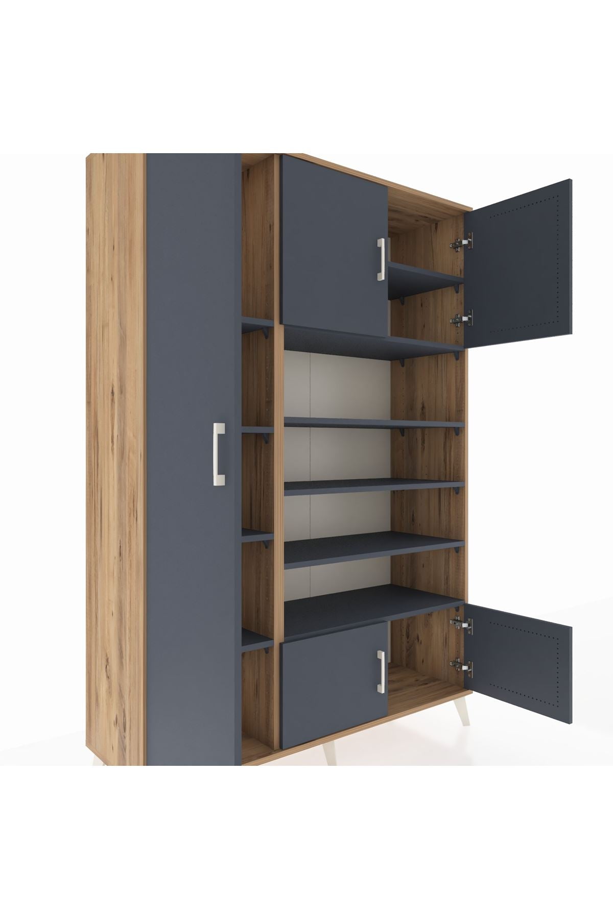 Hyperion Dolap 10 Raflı 5 Kapaklı 132x44x195 Çam-Antrasit/Antrasit