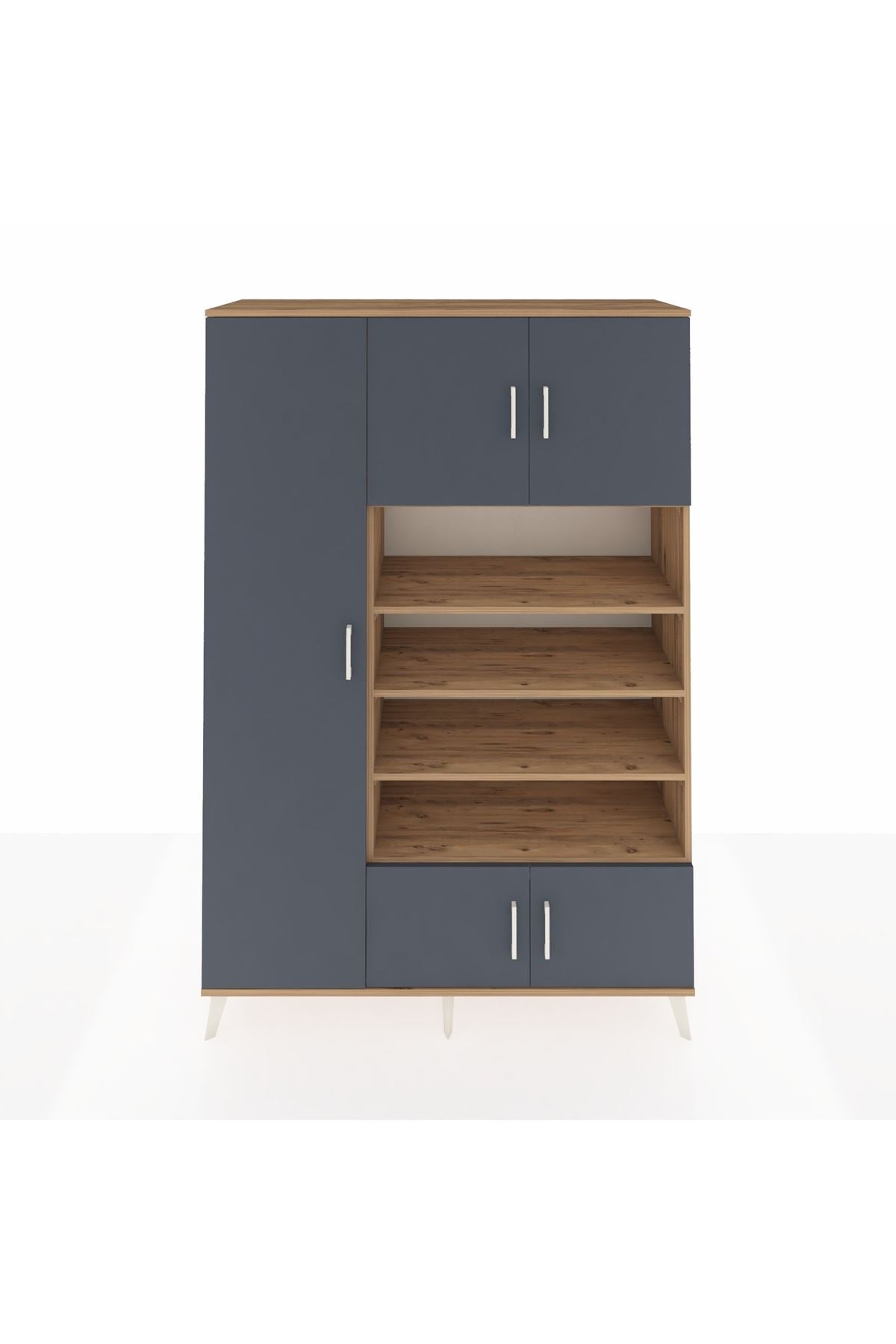 Hyperion Dolap 10 Raflı 5 Kapaklı 132x44x195 Çam-Antrasit/Çam