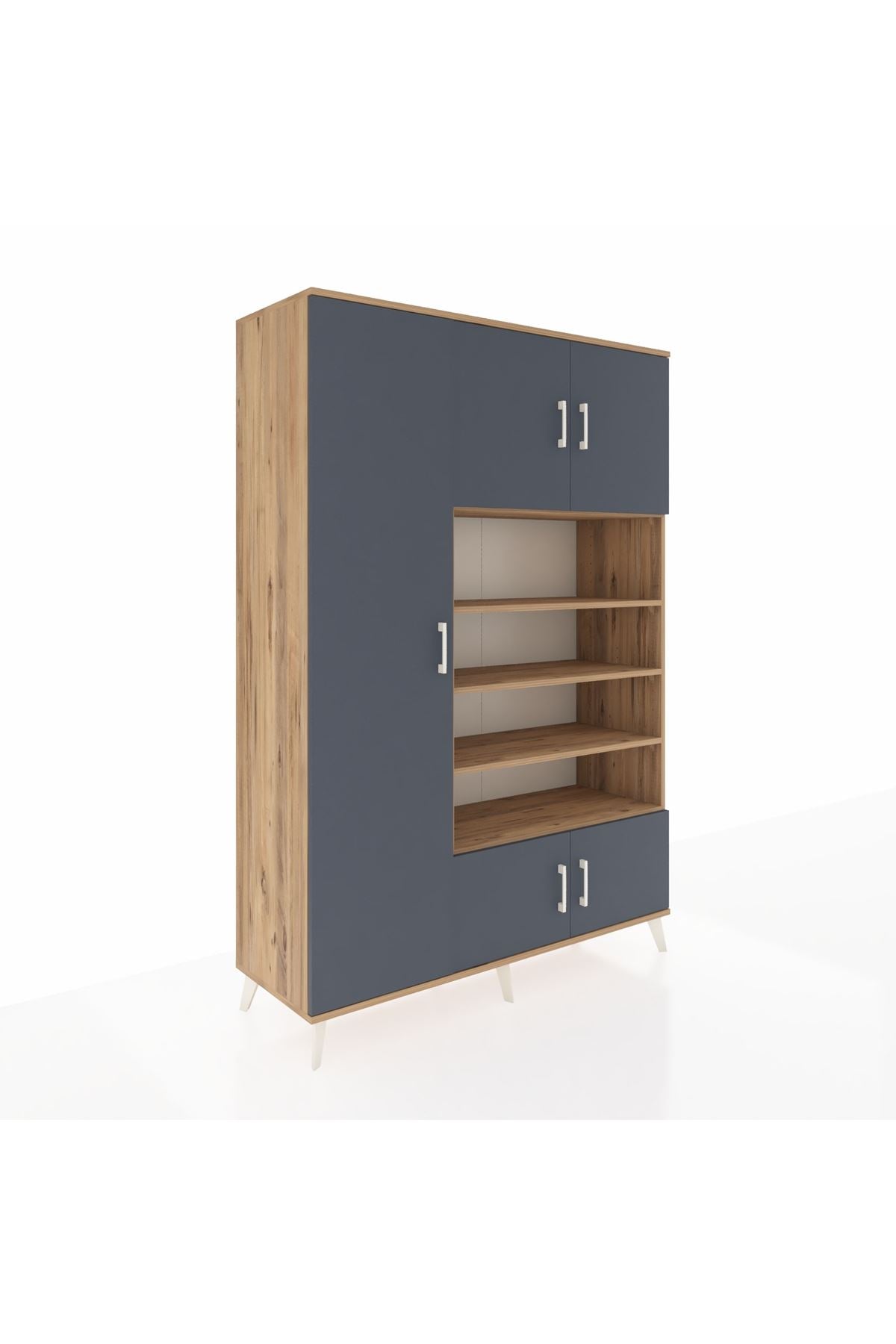 Hyperion Dolap 10 Raflı 5 Kapaklı 132x44x195 Çam-Antrasit/Çam