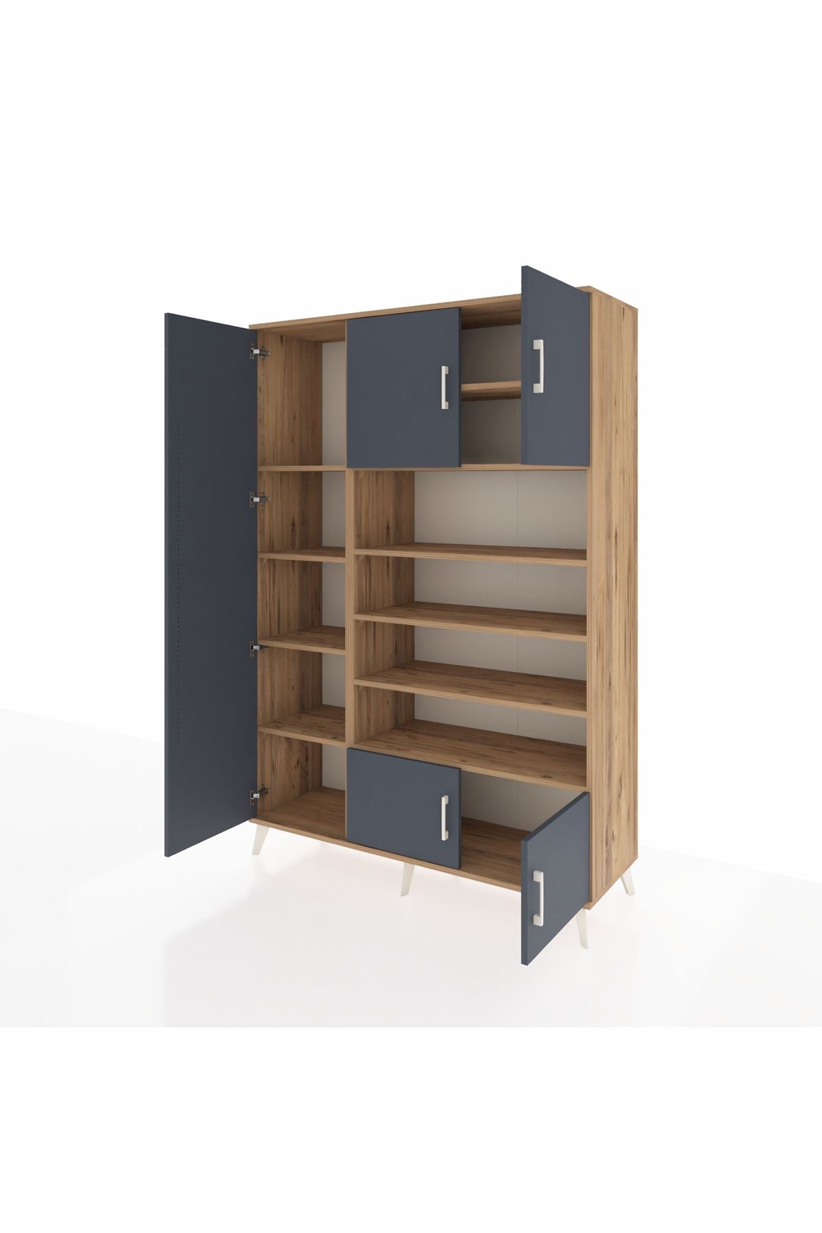 Hyperion Dolap 10 Raflı 5 Kapaklı 132x44x195 Çam-Antrasit/Çam