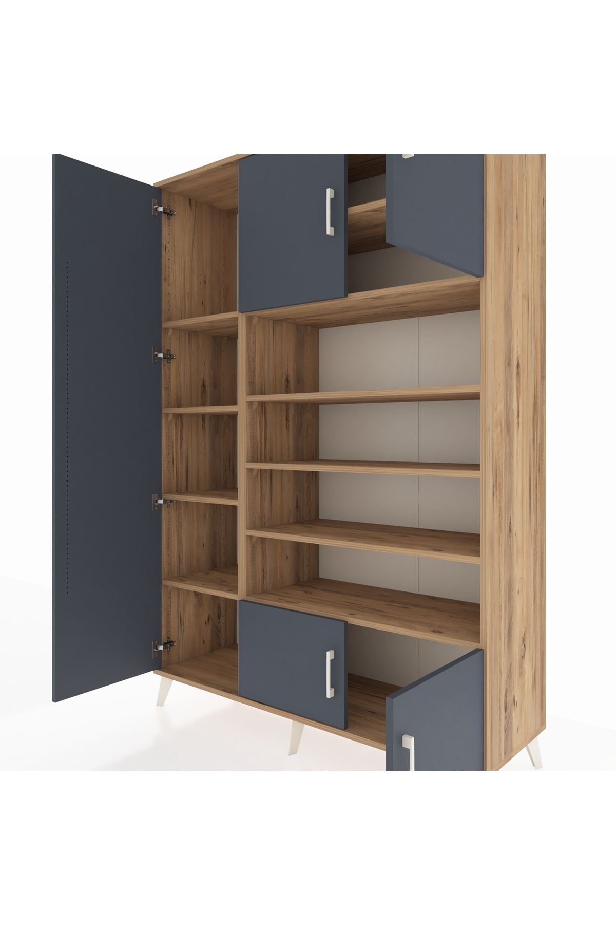 Hyperion Dolap 10 Raflı 5 Kapaklı 132x44x195 Çam-Antrasit/Çam