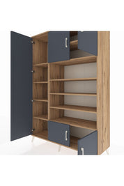 Hyperion Dolap 10 Raflı 5 Kapaklı 132x44x195 Çam-Antrasit/Çam