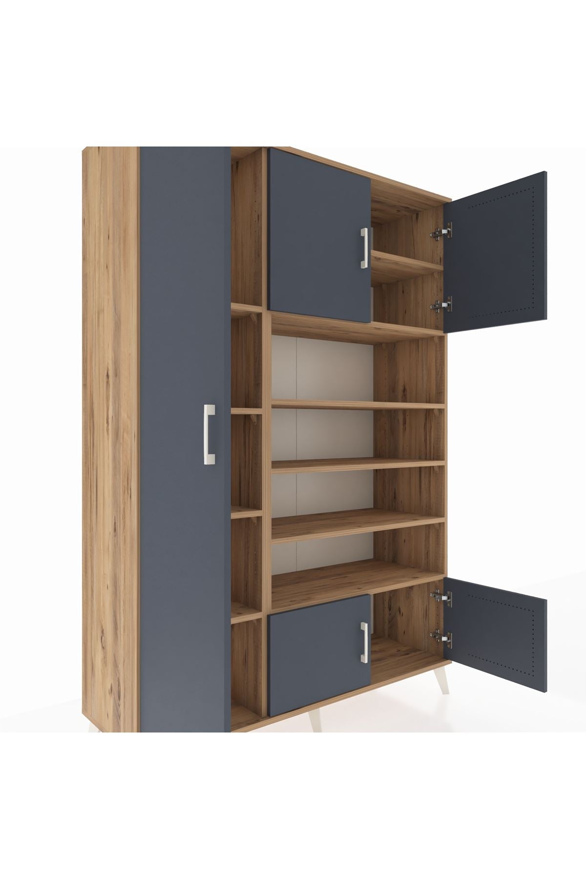 Hyperion Dolap 10 Raflı 5 Kapaklı 132x44x195 Çam-Antrasit/Çam