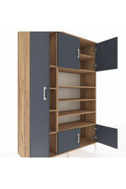 Hyperion Dolap 10 Raflı 5 Kapaklı 132x44x195 Çam-Antrasit/Çam