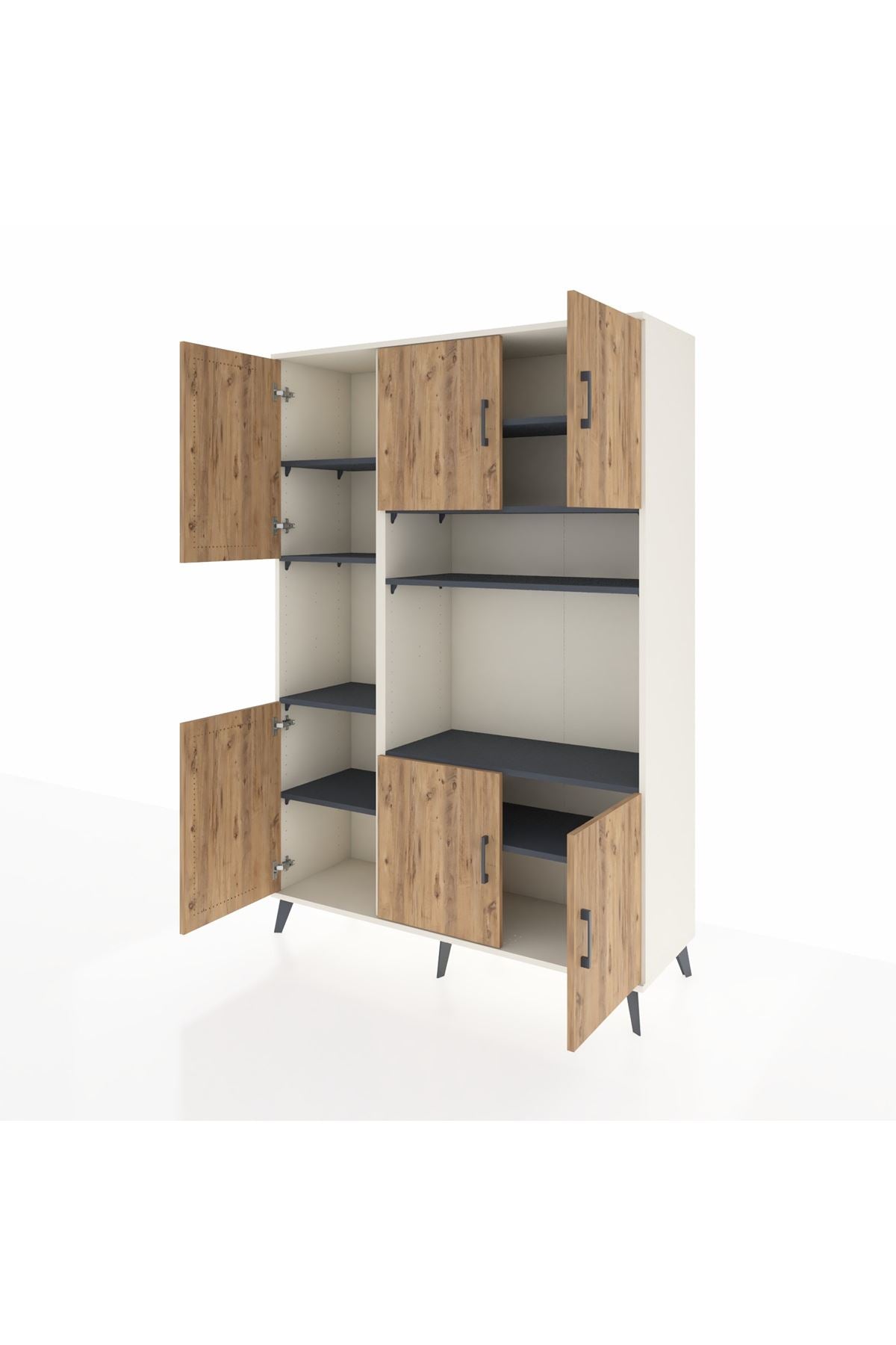 Hyperion Dolap 9 Raflı 6 Kapaklı 132x44x195 Aytaşı-Çam/Antrasit