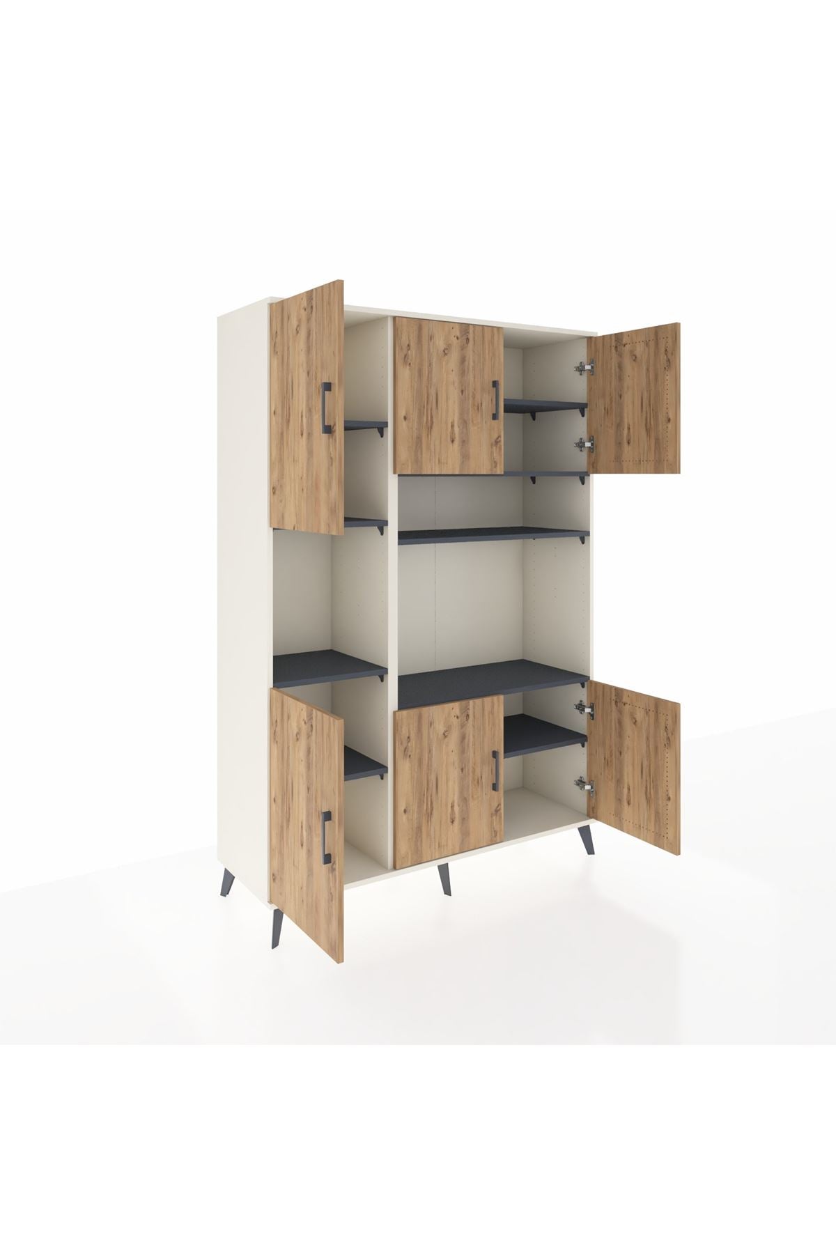 Hyperion Dolap 9 Raflı 6 Kapaklı 132x44x195 Aytaşı-Çam/Antrasit