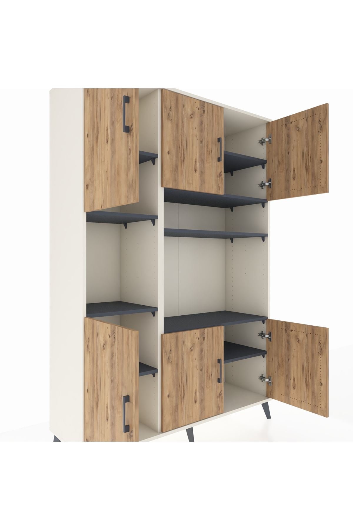 Hyperion Dolap 9 Raflı 6 Kapaklı 132x44x195 Aytaşı-Çam/Antrasit