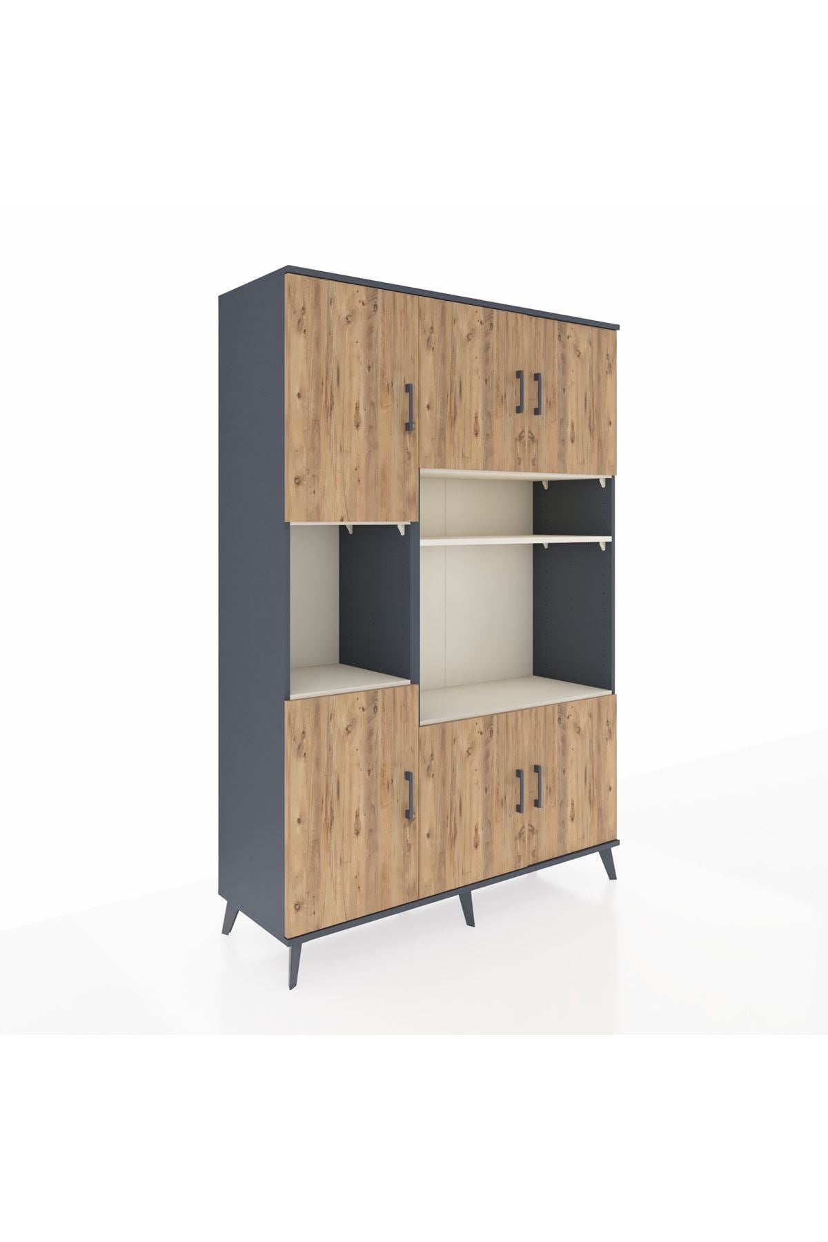 Hyperion Dolap 9 Raflı 6 Kapaklı 132x44x195 Antrasit-Çam/Aytaşı