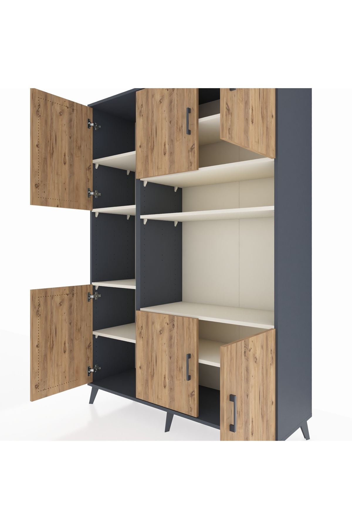 Hyperion Dolap 9 Raflı 6 Kapaklı 132x44x195 Antrasit-Çam/Aytaşı