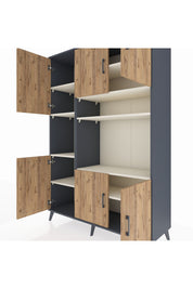 Hyperion Dolap 9 Raflı 6 Kapaklı 132x44x195 Antrasit-Çam/Aytaşı