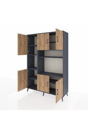 Hyperion Dolap 9 Raflı 6 Kapaklı 132x44x195 Antrasit-Çam/Antrasit