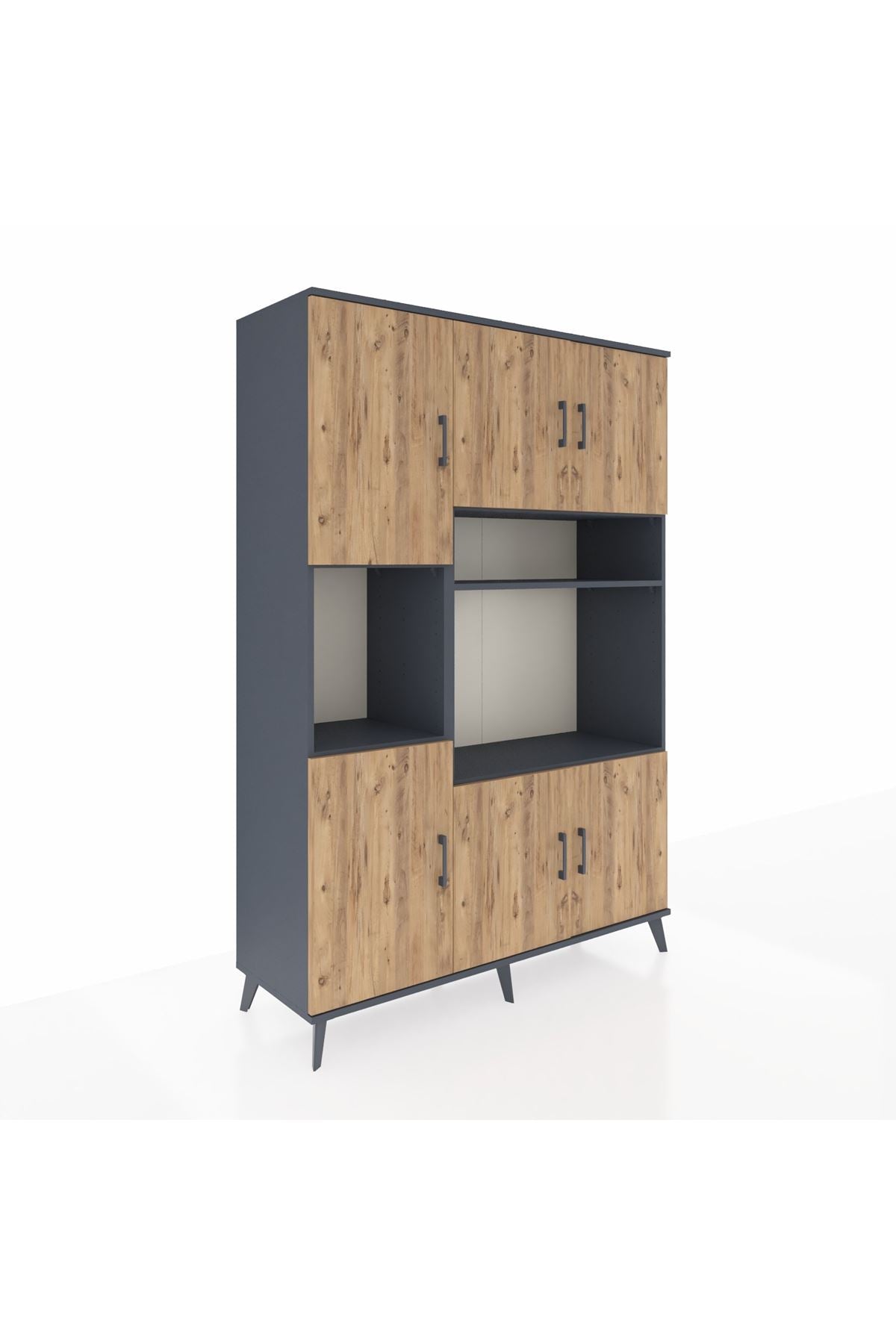 Hyperion Dolap 9 Raflı 6 Kapaklı 132x44x195 Antrasit-Çam/Antrasit