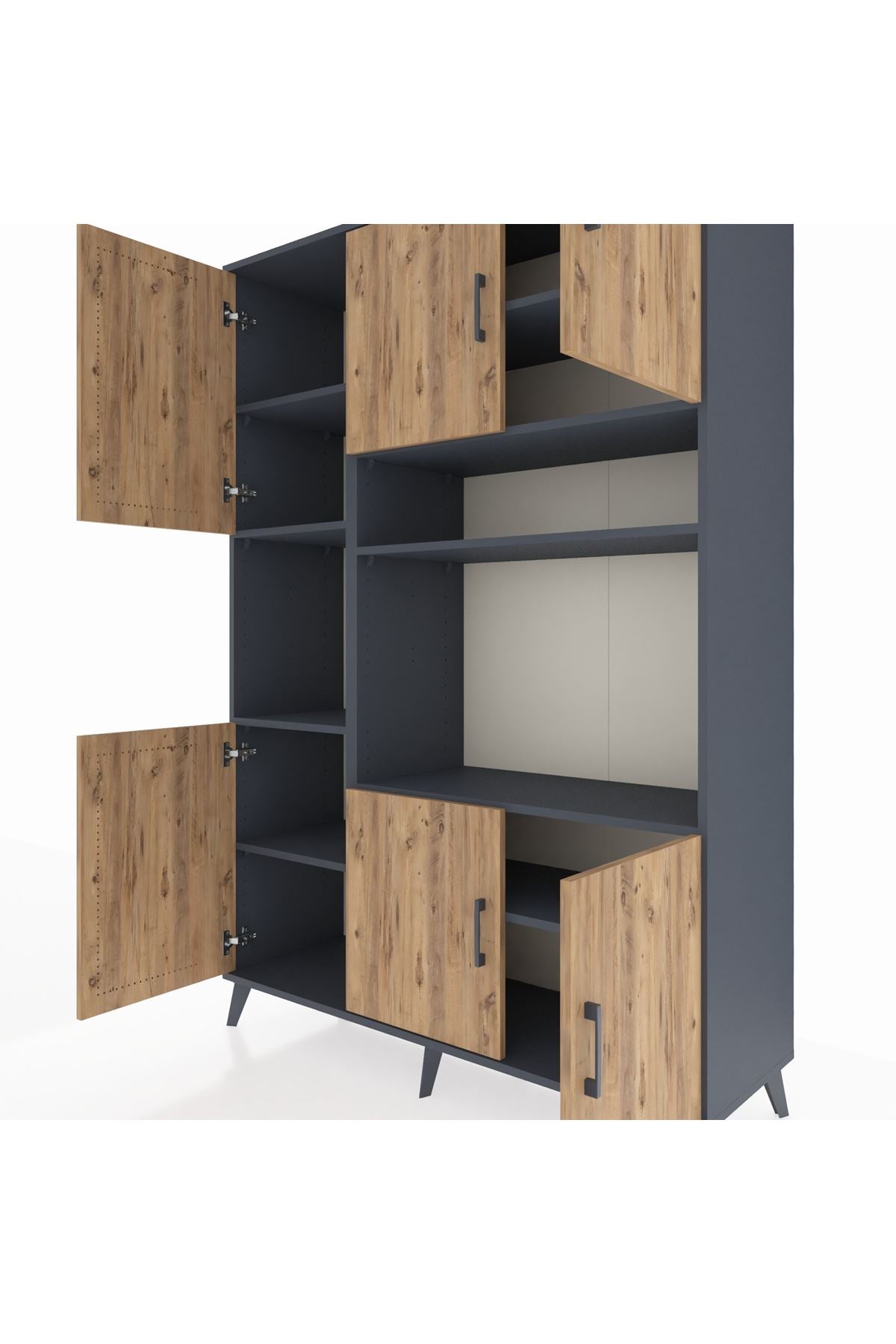 Hyperion Dolap 9 Raflı 6 Kapaklı 132x44x195 Antrasit-Çam/Antrasit