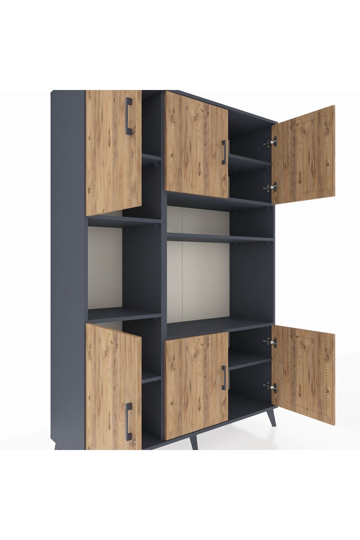 Hyperion Dolap 9 Raflı 6 Kapaklı 132x44x195 Antrasit-Çam/Antrasit