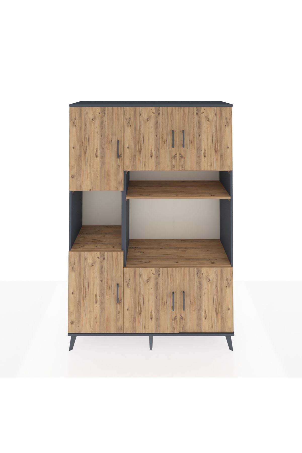 Hyperion Dolap 9 Raflı 6 Kapaklı 132x44x195 Antrasit-Çam/Çam