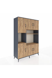 Hyperion Dolap 9 Raflı 6 Kapaklı 132x44x195 Antrasit-Çam/Çam