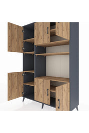 Hyperion Dolap 9 Raflı 6 Kapaklı 132x44x195 Antrasit-Çam/Çam