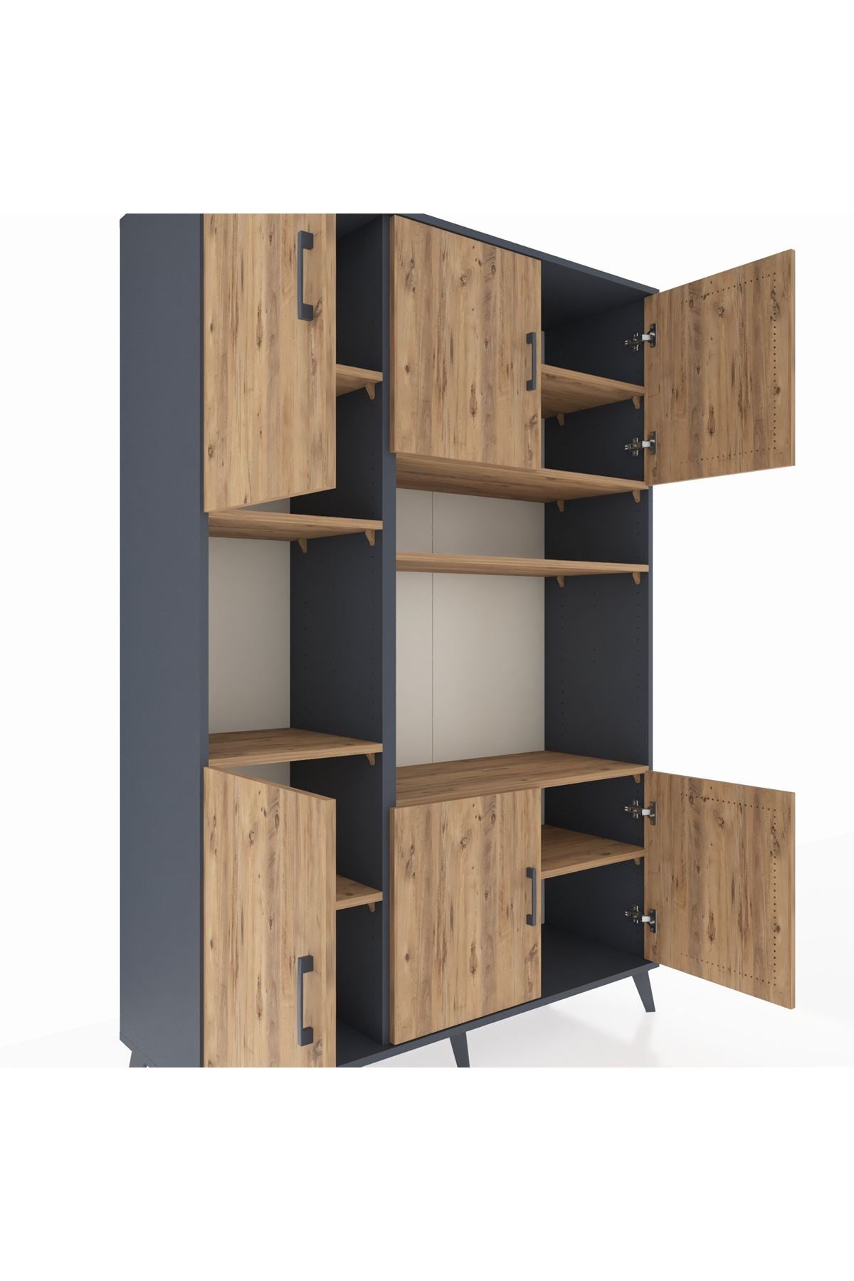 Hyperion Dolap 9 Raflı 6 Kapaklı 132x44x195 Antrasit-Çam/Çam