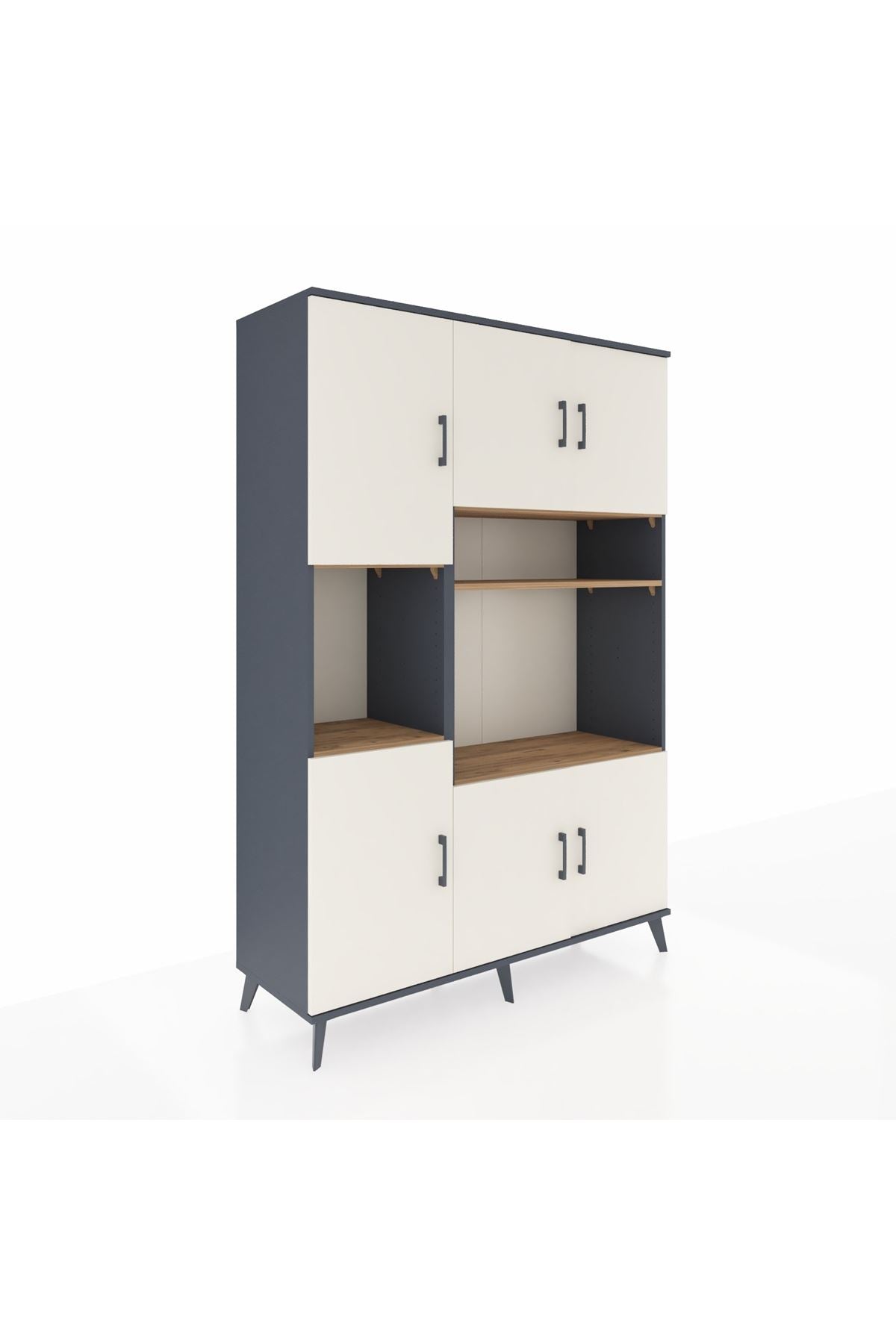 Hyperion Dolap 9 Raflı 6 Kapaklı 132x44x195 Antrasit-Aytaşı/Çam