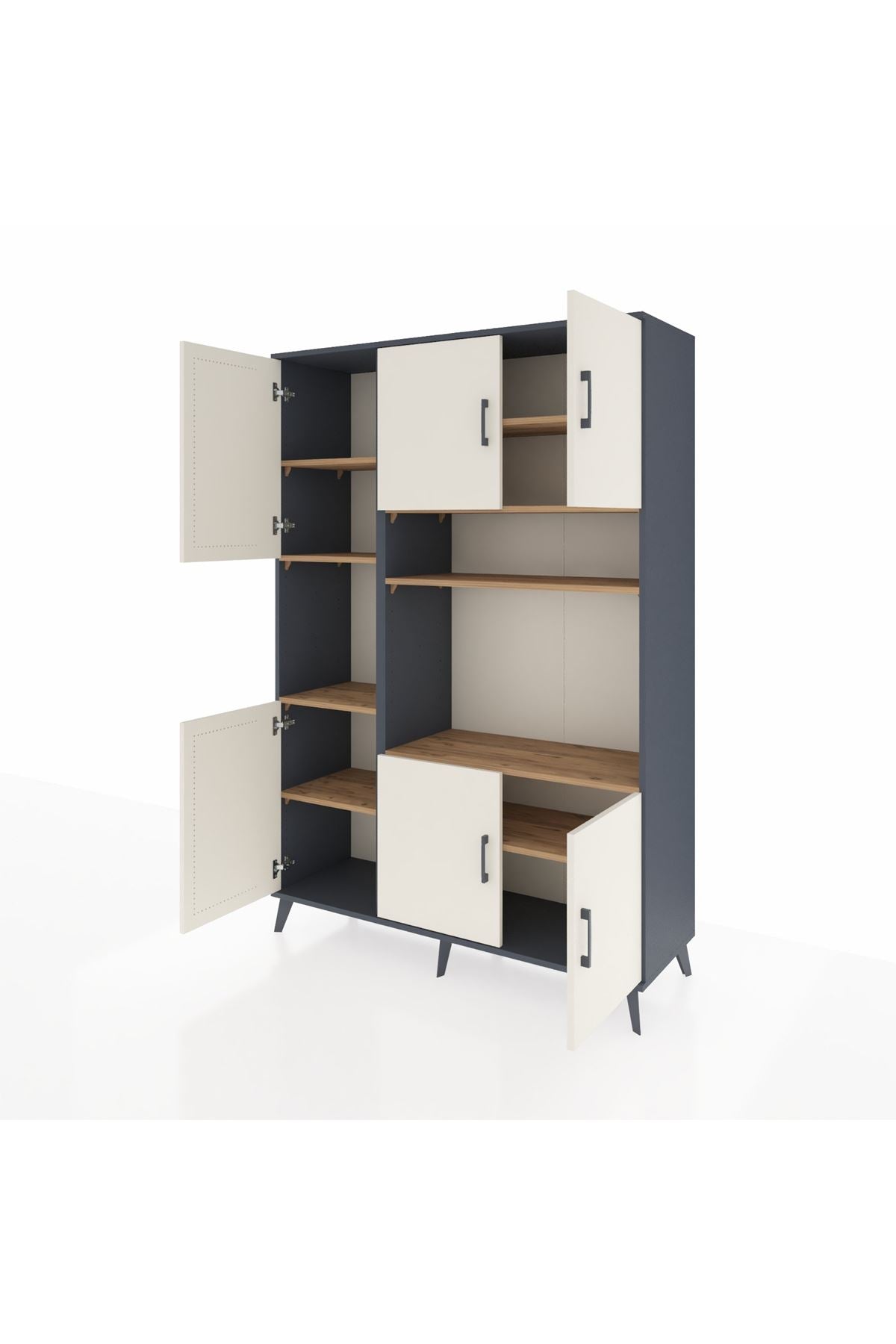 Hyperion Dolap 9 Raflı 6 Kapaklı 132x44x195 Antrasit-Aytaşı/Çam