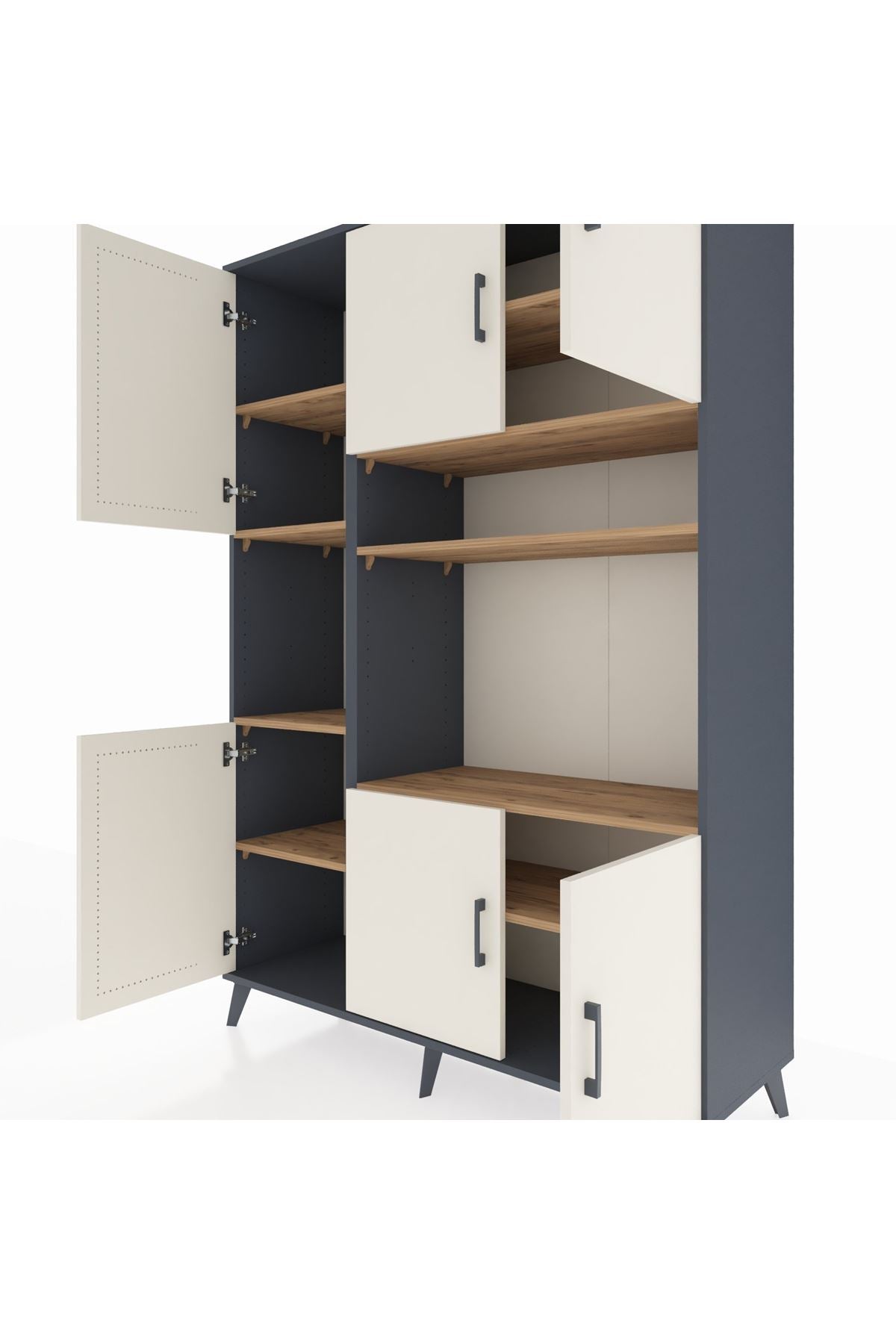 Hyperion Dolap 9 Raflı 6 Kapaklı 132x44x195 Antrasit-Aytaşı/Çam