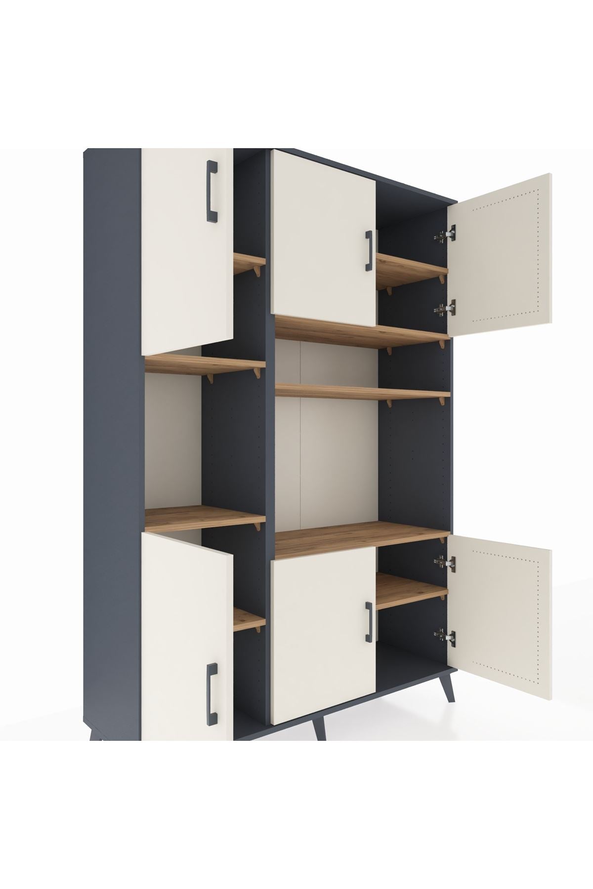 Hyperion Dolap 9 Raflı 6 Kapaklı 132x44x195 Antrasit-Aytaşı/Çam