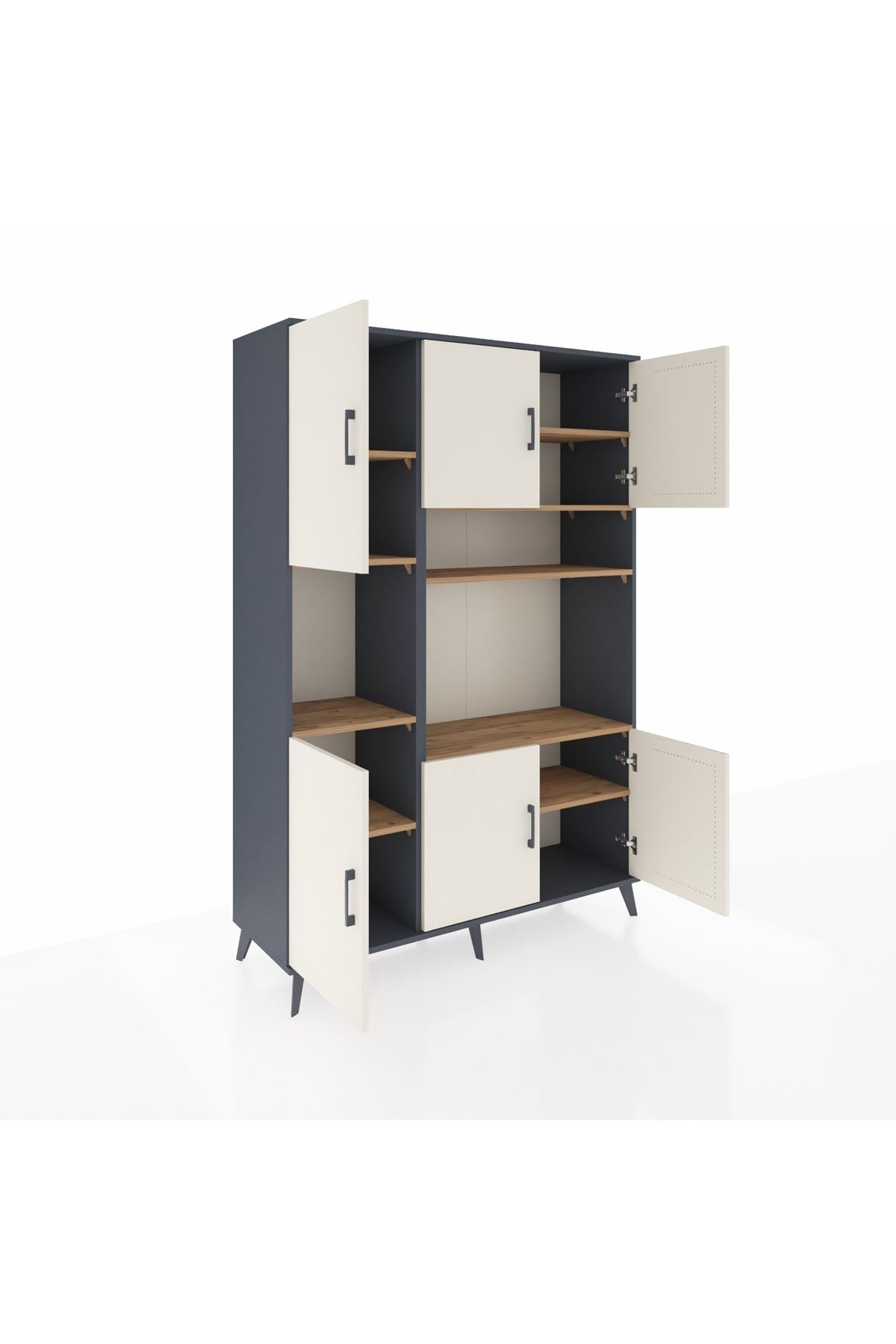 Hyperion Dolap 9 Raflı 6 Kapaklı 132x44x195 Antrasit-Aytaşı/Çam