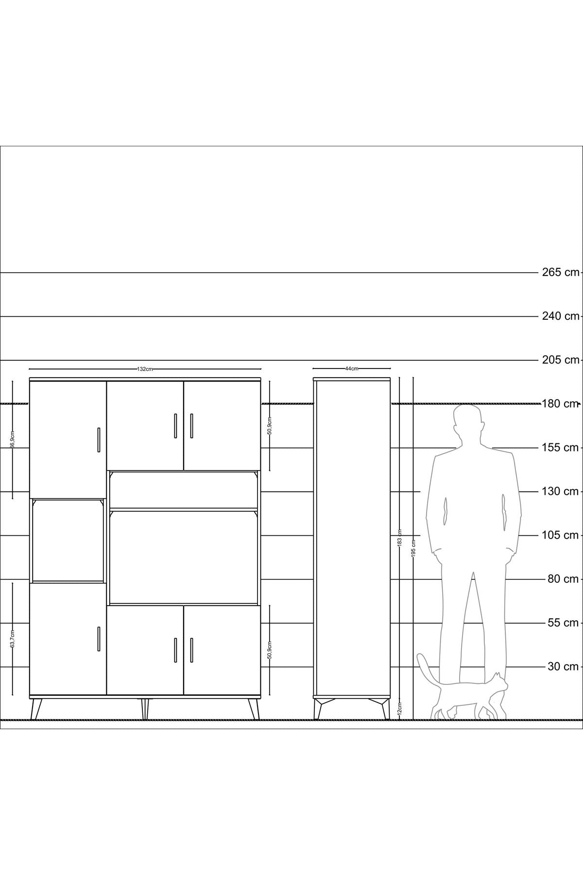 Hyperion Dolap 9 Raflı 6 Kapaklı 132x44x195 Antrasit-Aytaşı/Çam