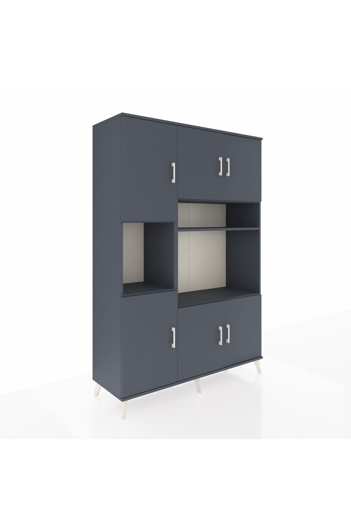 Hyperion Dolap 9 Raflı 6 Kapaklı 132x44x195 Antrasit-Antrasit/Antrasit