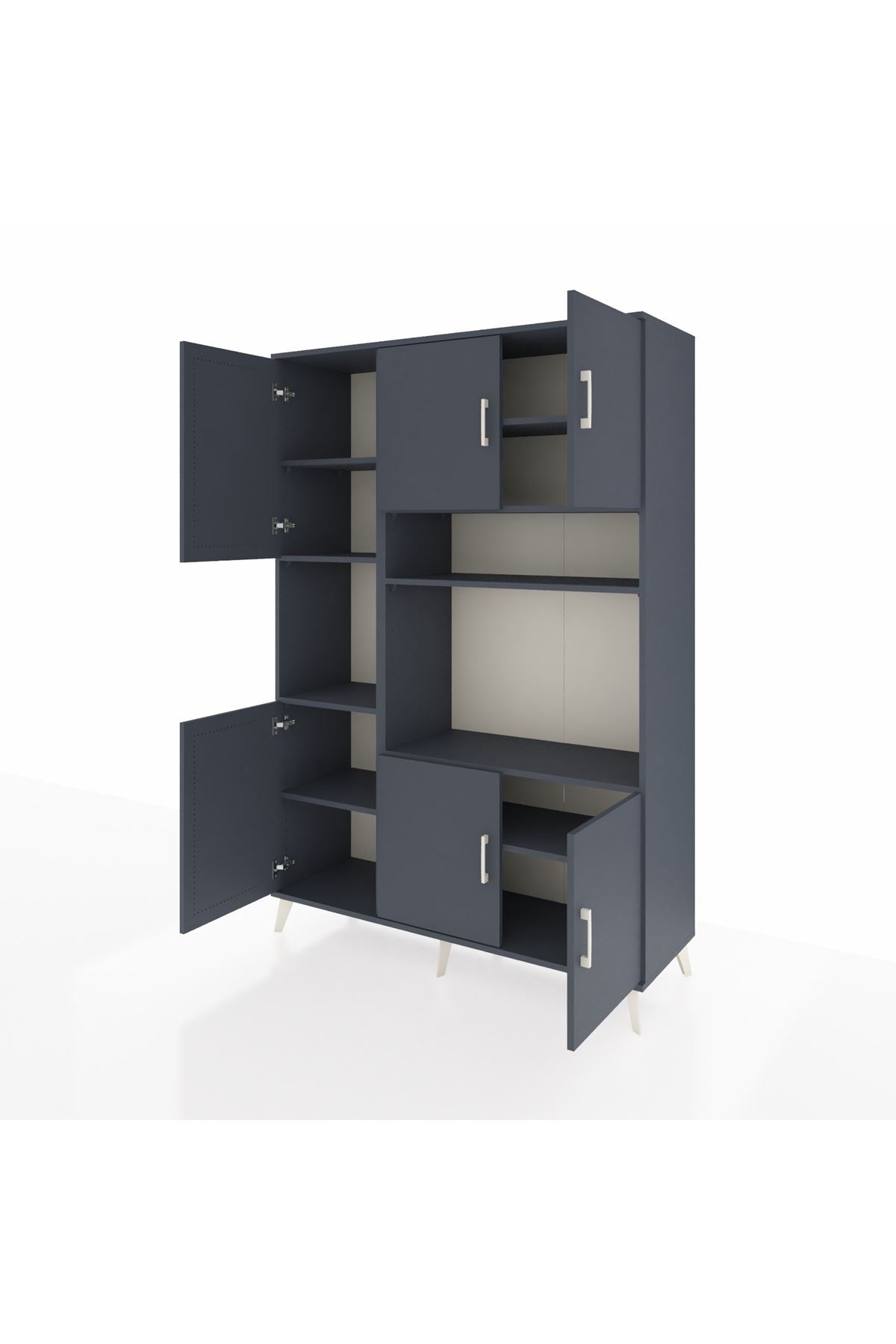 Hyperion Dolap 9 Raflı 6 Kapaklı 132x44x195 Antrasit-Antrasit/Antrasit