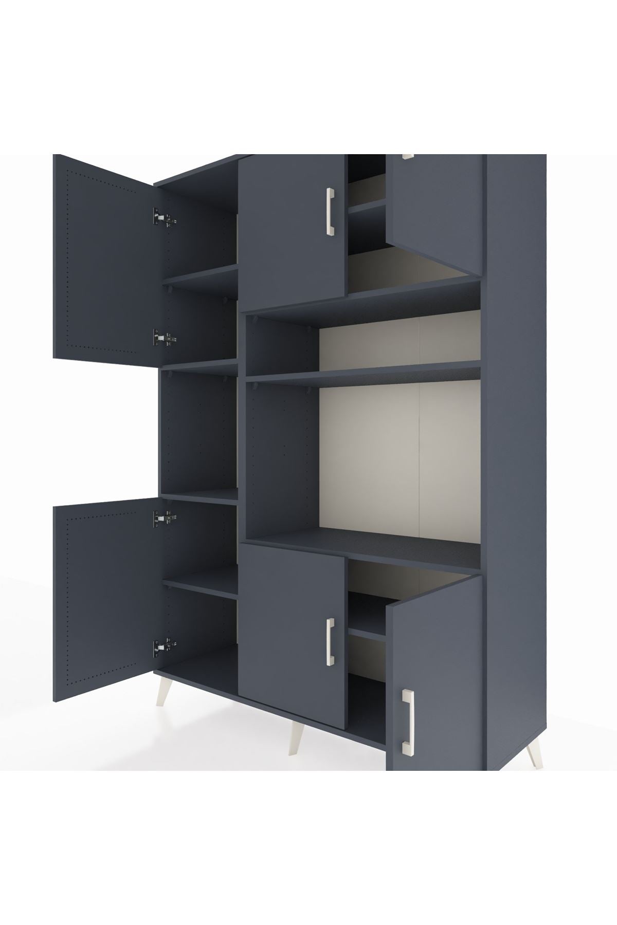 Hyperion Dolap 9 Raflı 6 Kapaklı 132x44x195 Antrasit-Antrasit/Antrasit