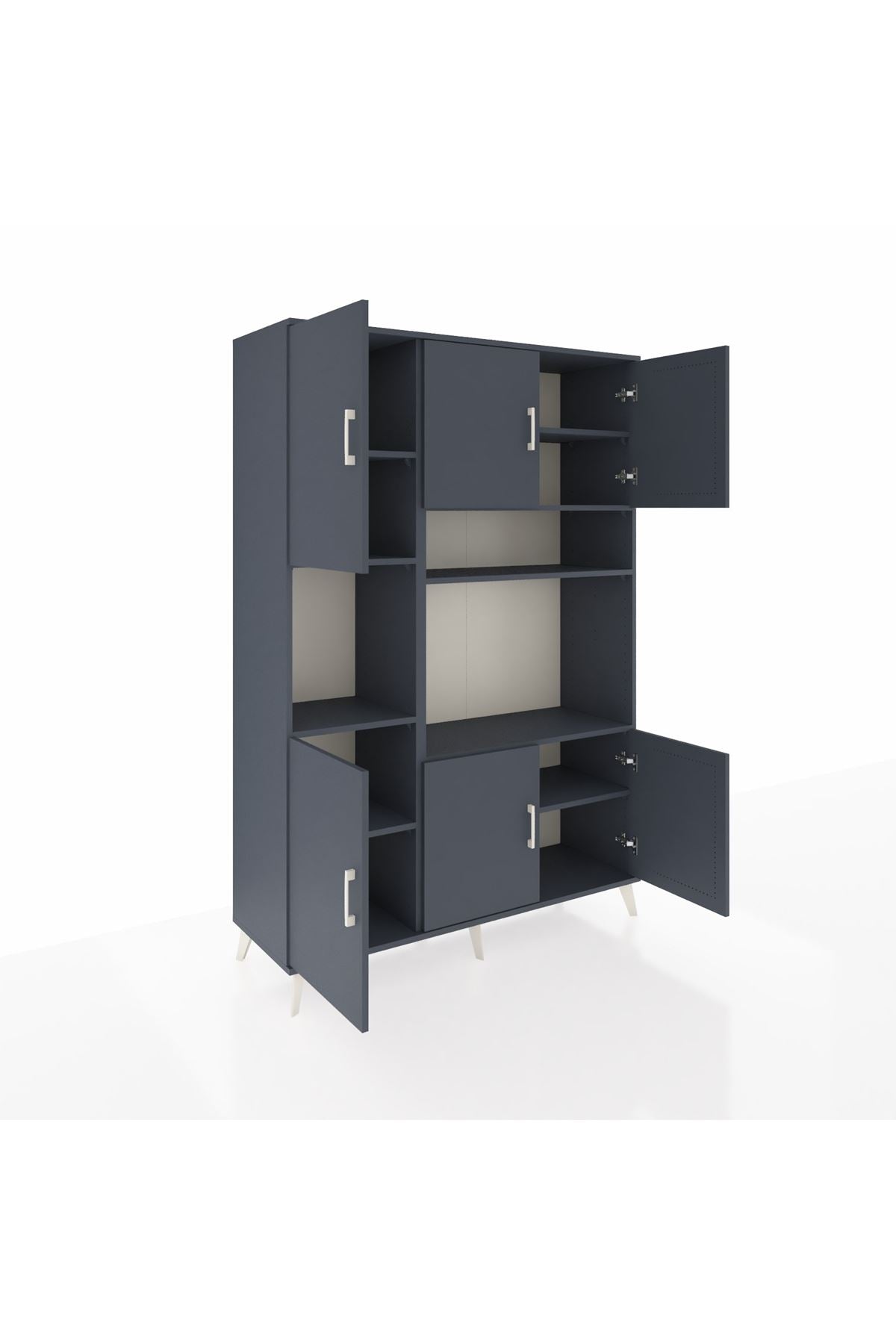 Hyperion Dolap 9 Raflı 6 Kapaklı 132x44x195 Antrasit-Antrasit/Antrasit