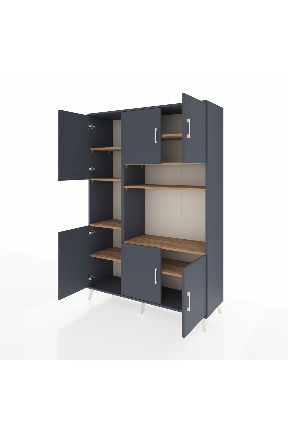 Hyperion Dolap 9 Raflı 6 Kapaklı 132x44x195 Antrasit-Antrasit/Çam